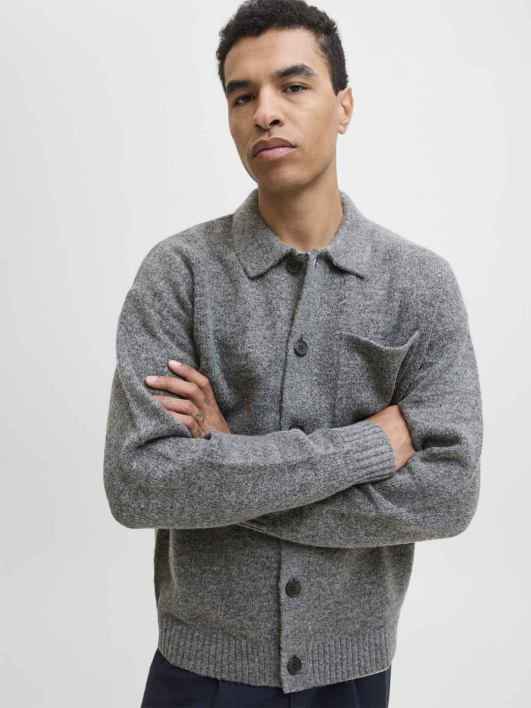 Jack & Jones cardigan grigio con taschino 12284704 GRIGIO JACK & JONES