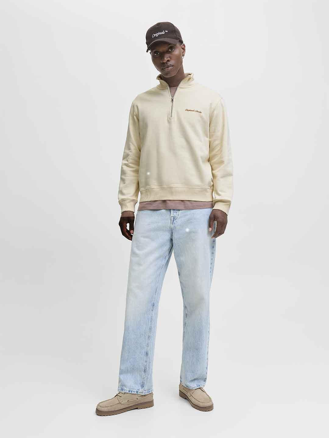 Jack & Jones felpa panna in pile con zip 12282899 PANNA JACK & JONES