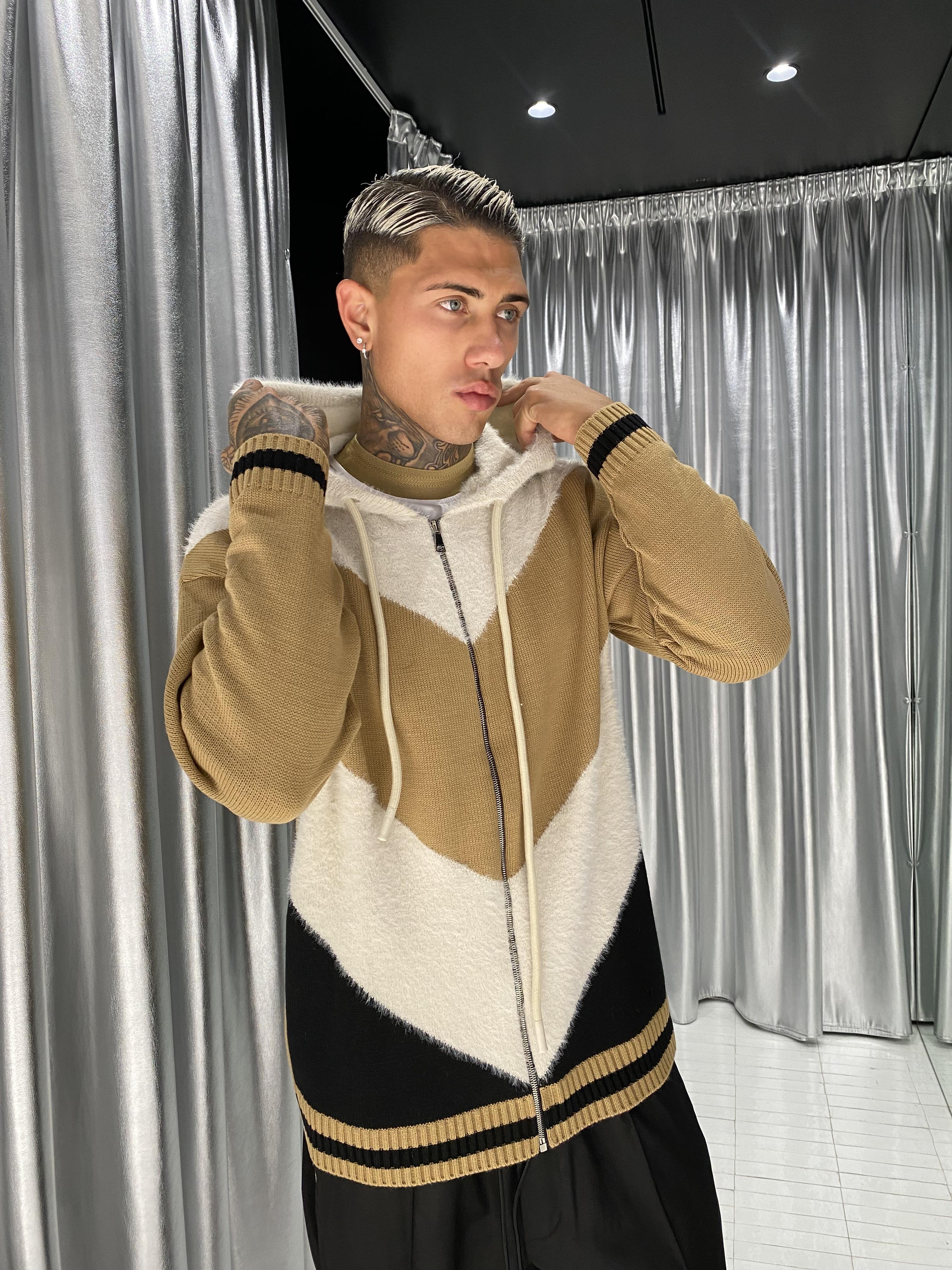 Pret A Porter maglione beige con zip e cappuccio 30002 BEIGE PRET A PORTER