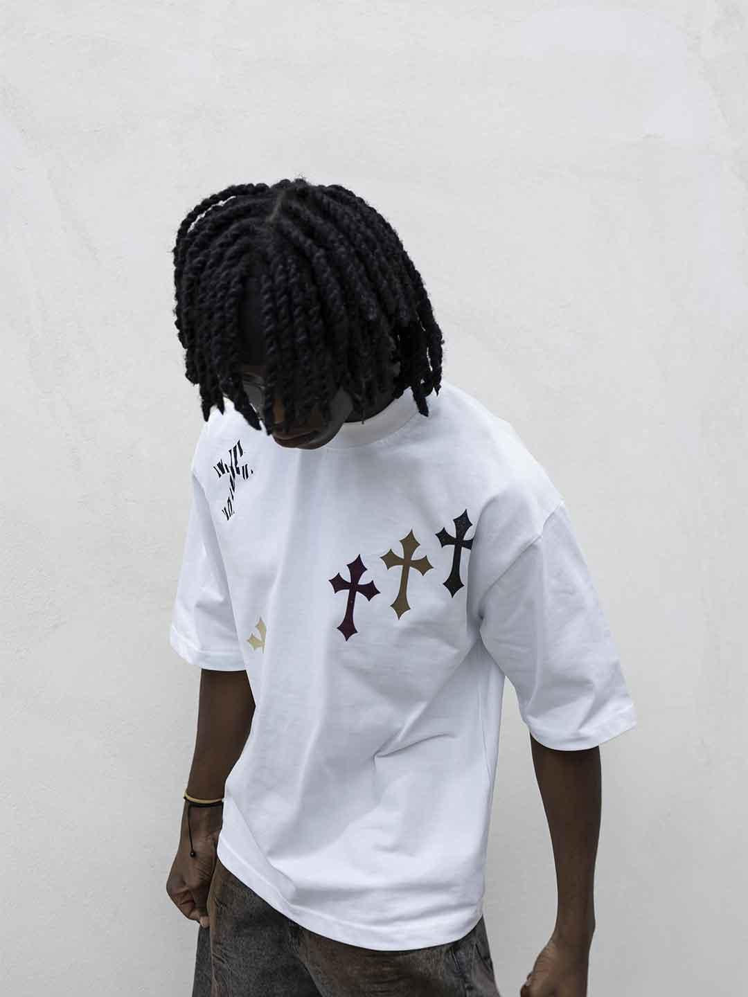 Tokyo t-shirt bianco con croci RB003 BIANCO TOKYO