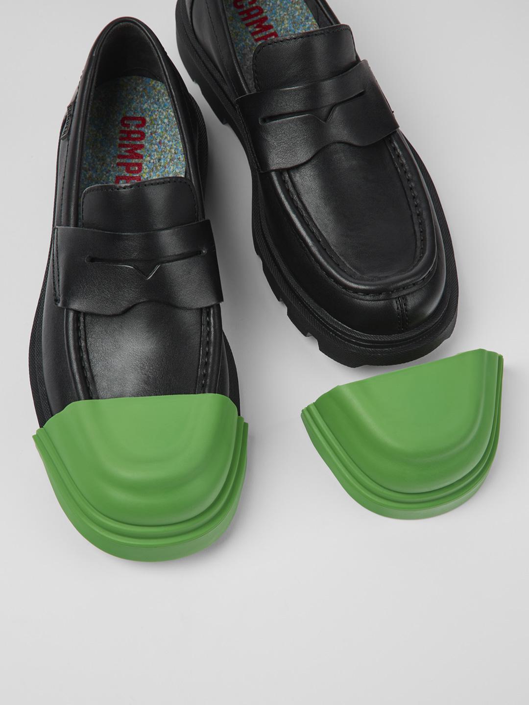 Camper Junction mocassino nero in pelle con punta verde in gomma removibile K100956-003 NERO CAMPER