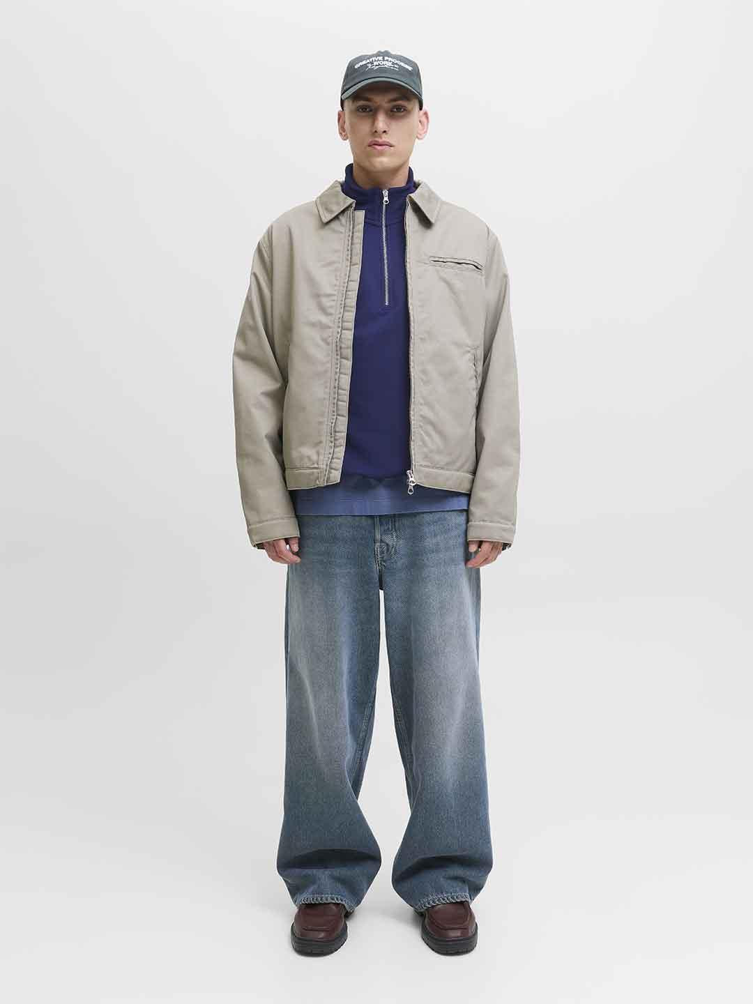 Jack & Jones felpa blu con metà zip 12282899 BLU JACK & JONES