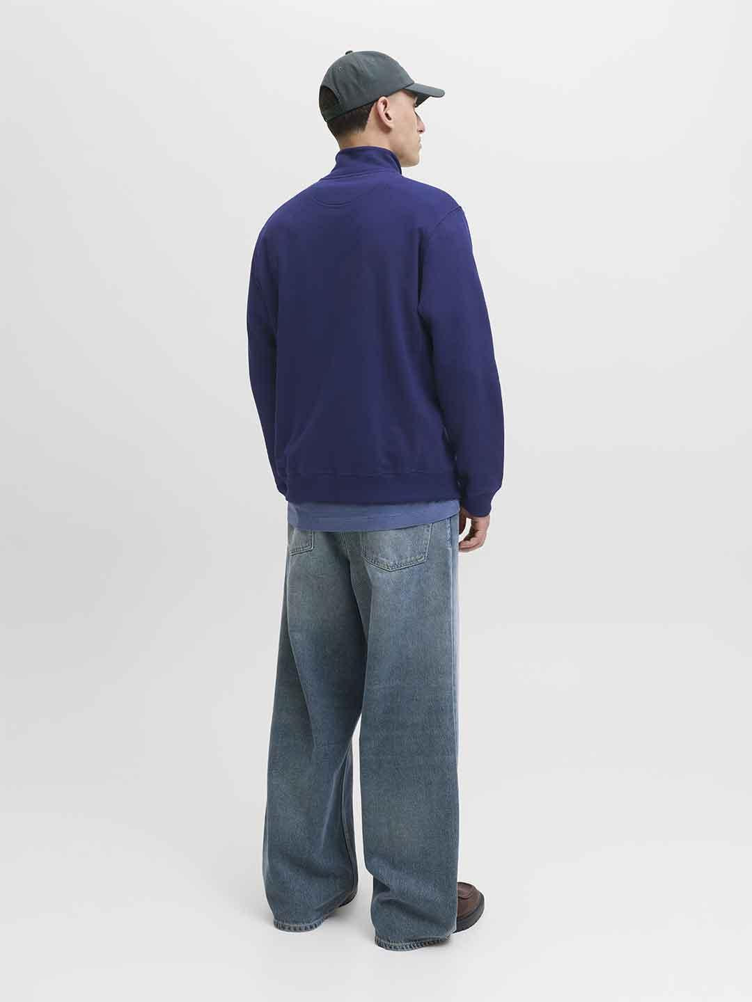 Jack & Jones felpa blu con metà zip 12282899 BLU JACK & JONES