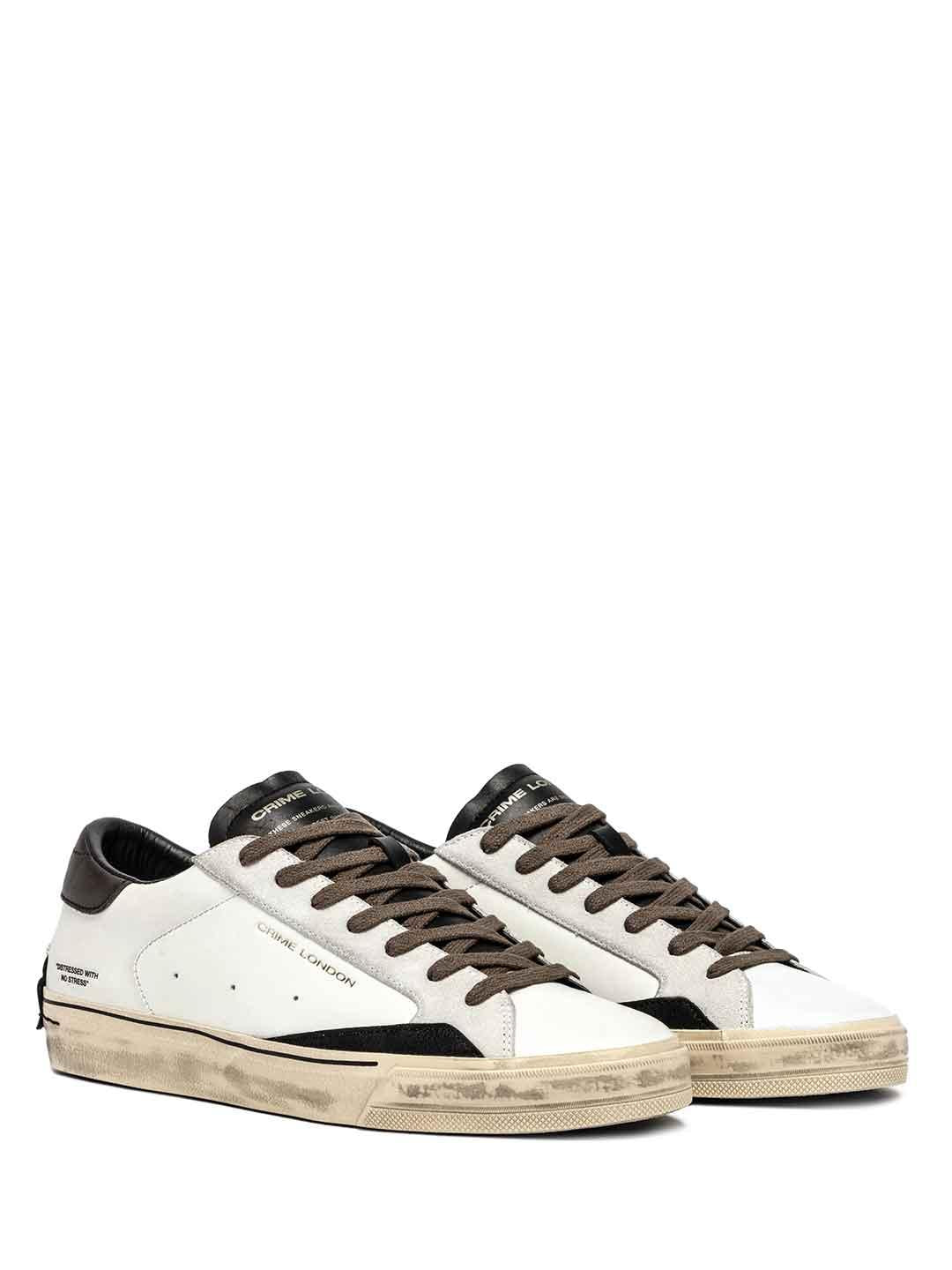 Crime Distressed sneakers bianco con tab marrone 11075 BIANCO CRIME