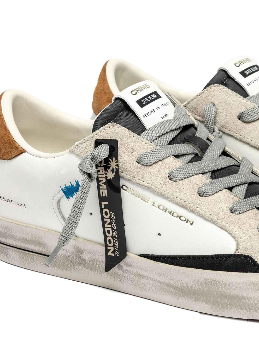 Crime Sk8 Deluxe sneakers bianco con tab cuoio 11108 BIANCO CRIME