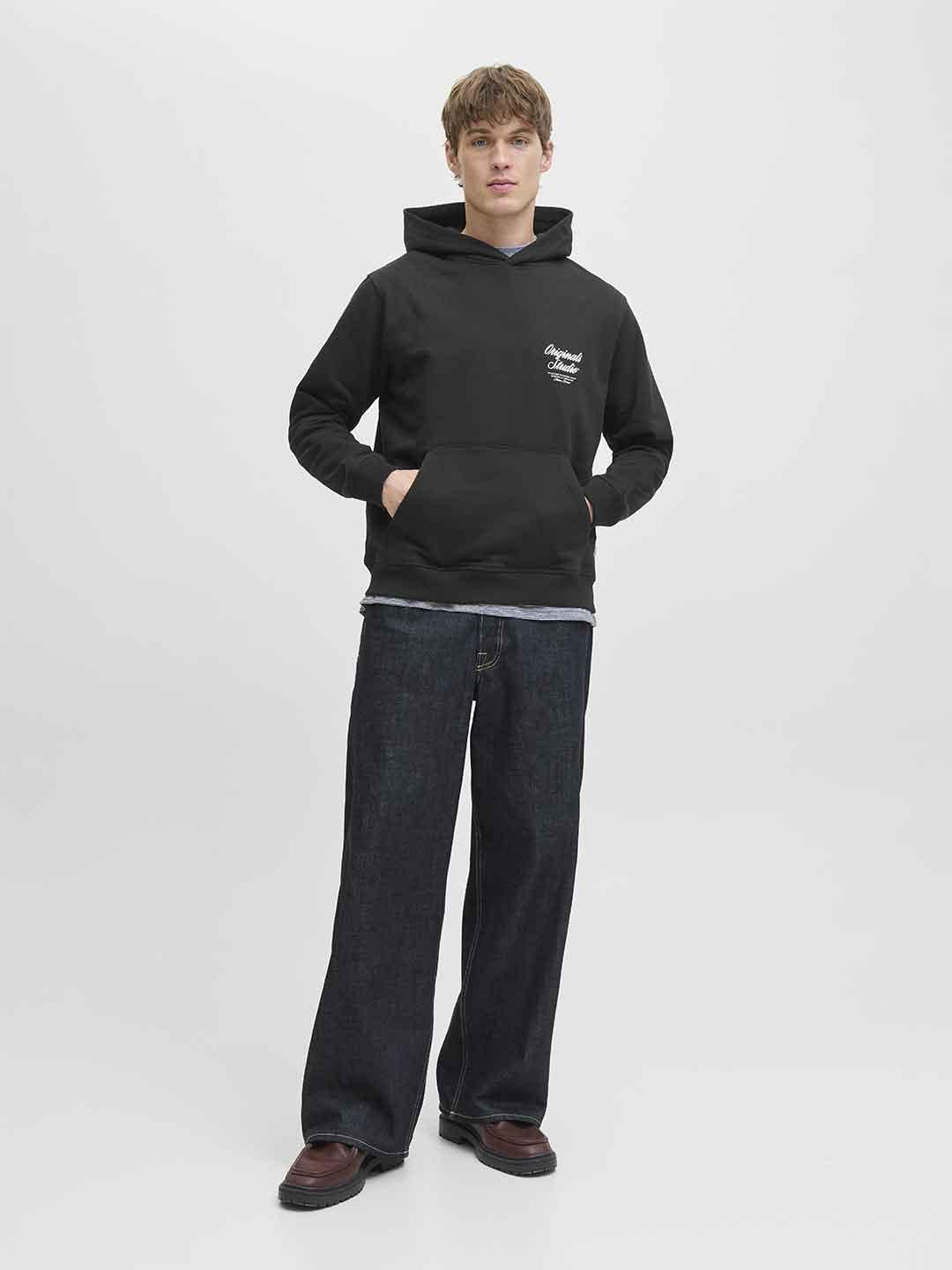 Jack & Jones felpa nero con cappuccio 12283054 NERO JACK & JONES