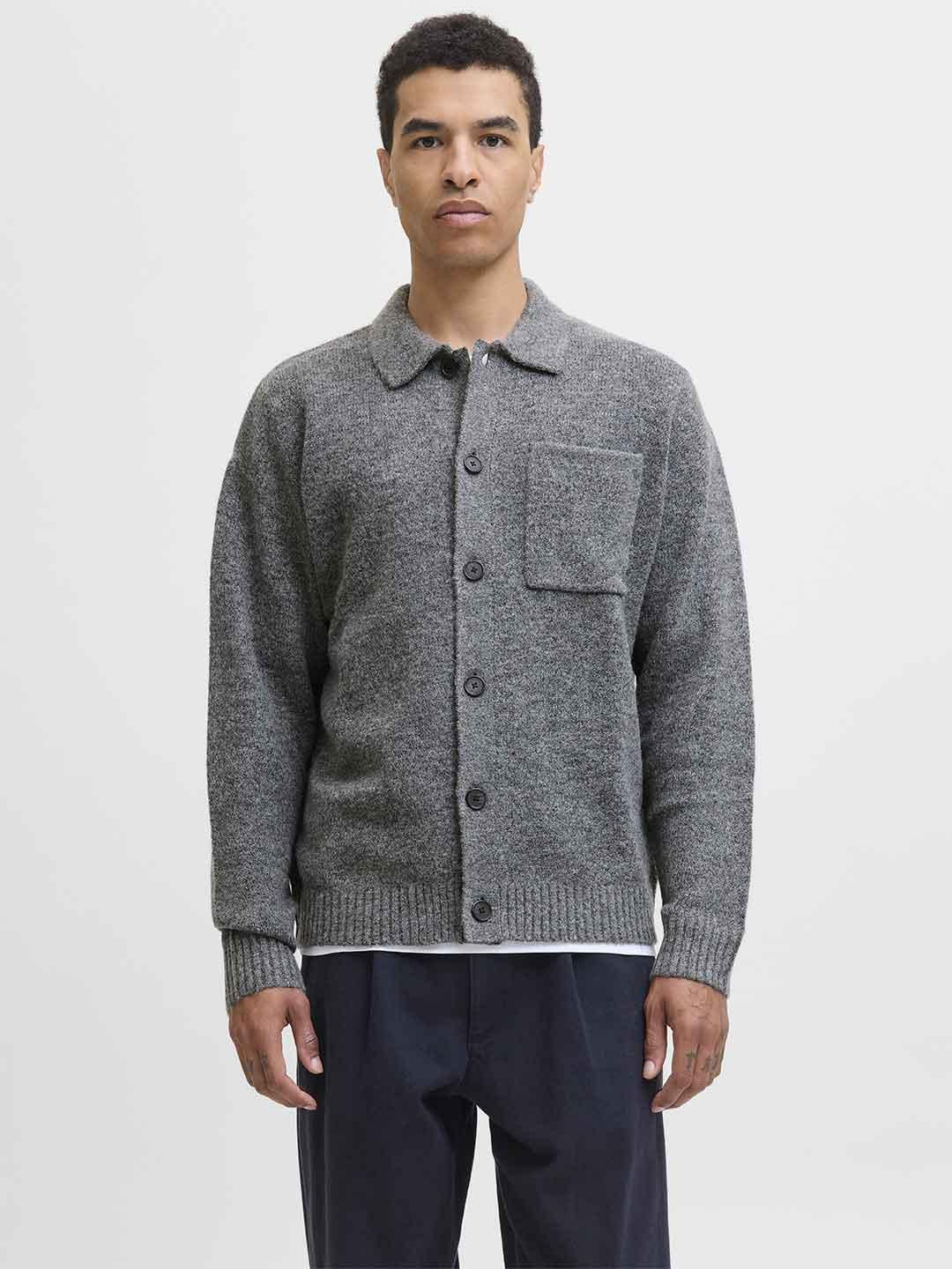Jack & Jones cardigan grigio con taschino 12284704 GRIGIO JACK & JONES