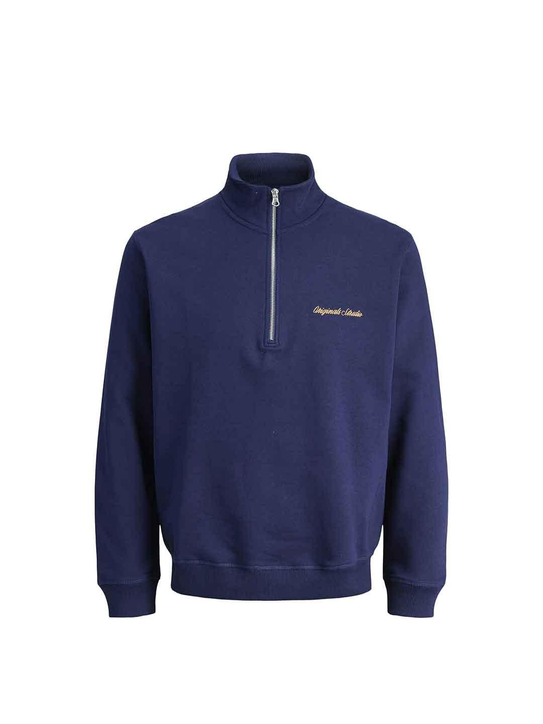 Jack & Jones felpa blu con metà zip 12282899 BLU JACK & JONES