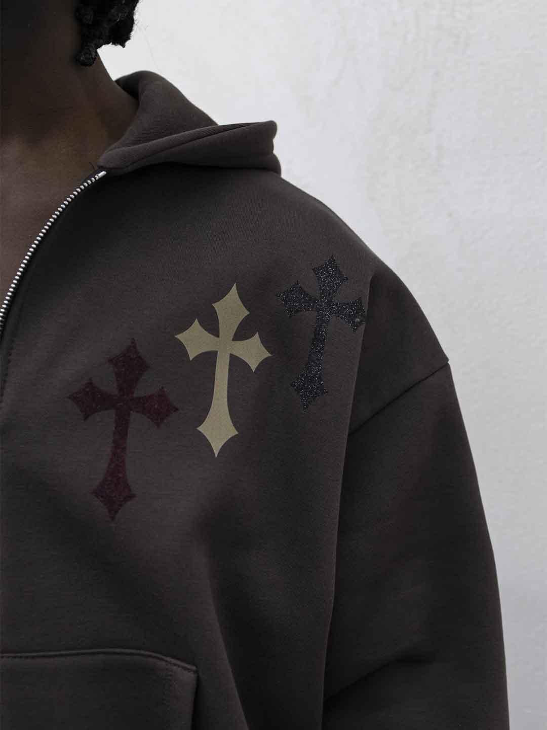 Tokyo felpa marrone con croci e zip RB001 MARRONE TOKYO