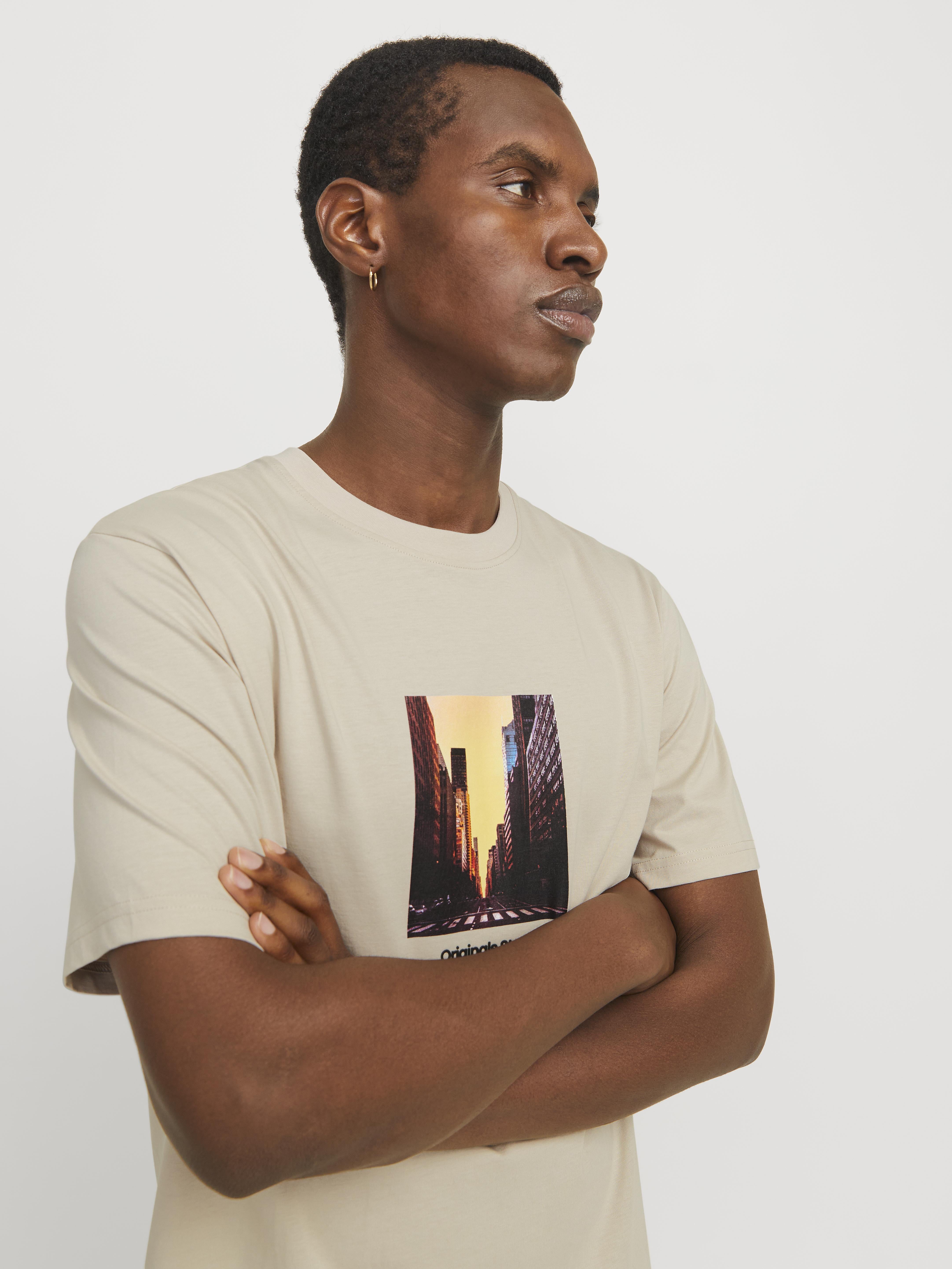 Jack & Jones t-shirt beige con grattacieli tramonto 12250421 BEIGE JACK & JONES