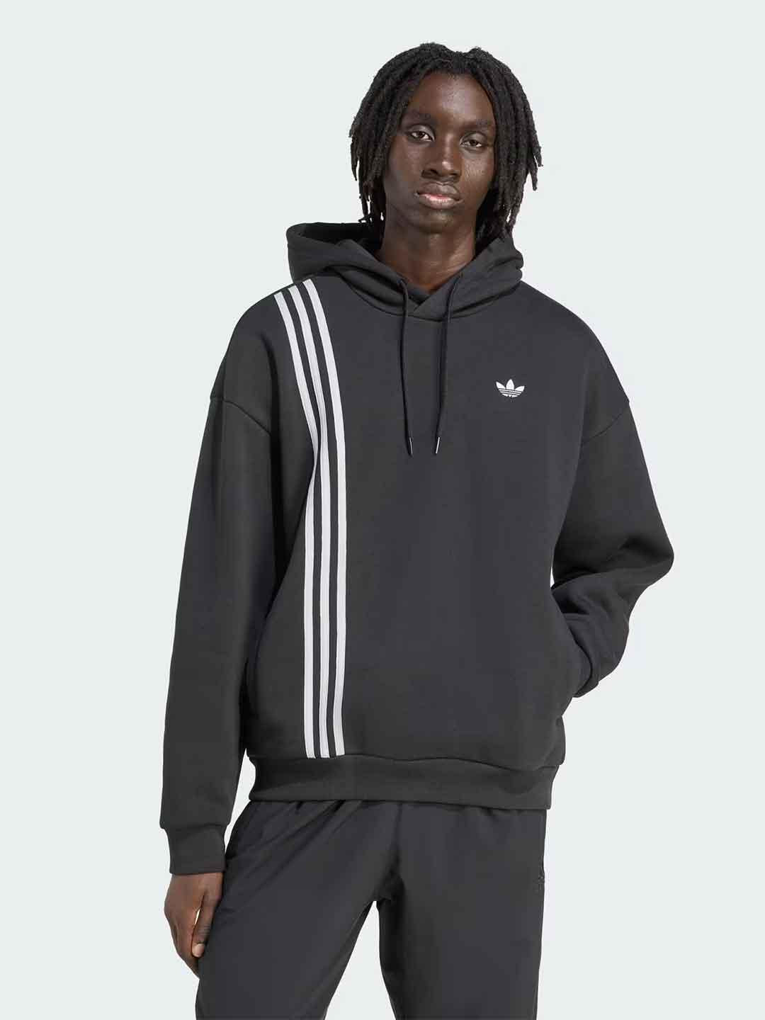 Adidas felpa nero con cappuccio e bande JV9879 NERO ADIDAS