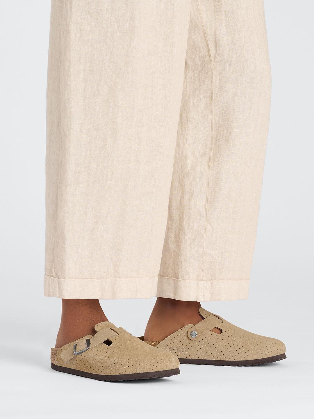 Birkenstock Boston sabot beige in pelle scamosciata stampata 1027014 BEIGE BIRKENSTOCK