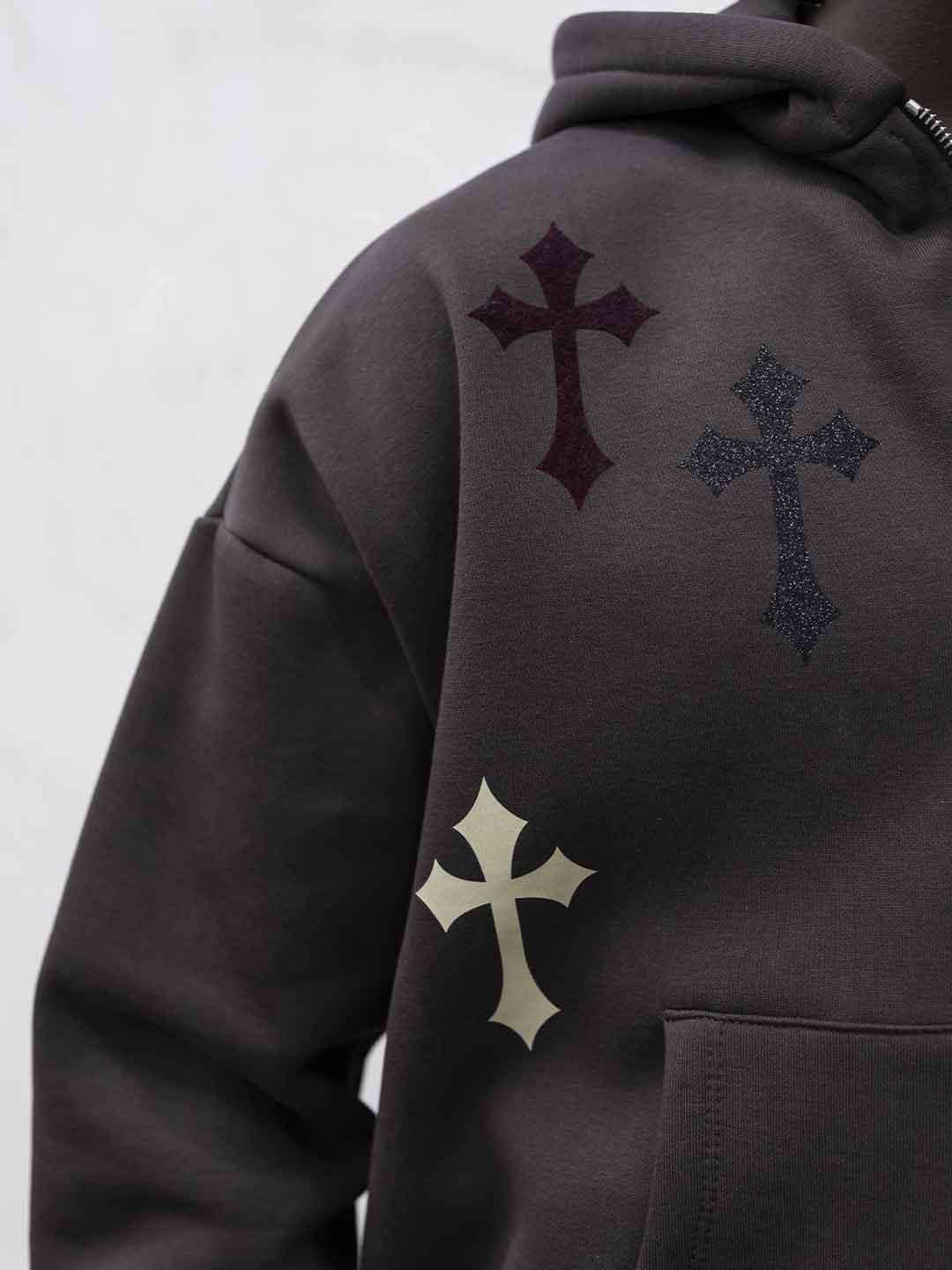 Tokyo felpa marrone con croci e zip RB001 MARRONE TOKYO
