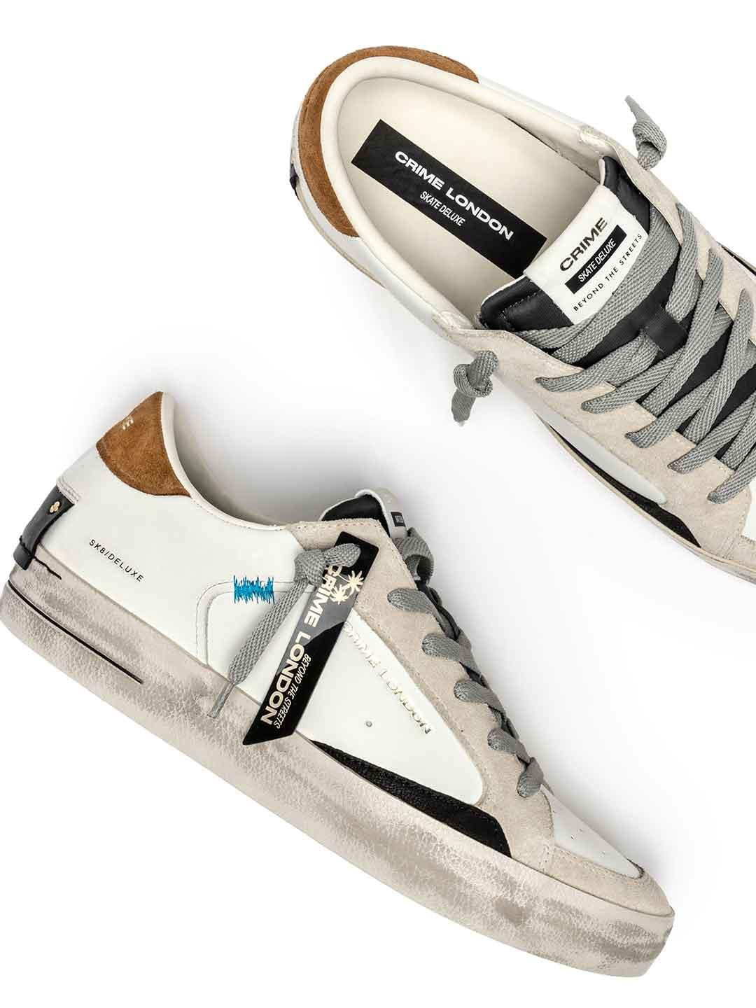 Crime Sk8 Deluxe sneakers bianco con tab cuoio 11108 BIANCO CRIME