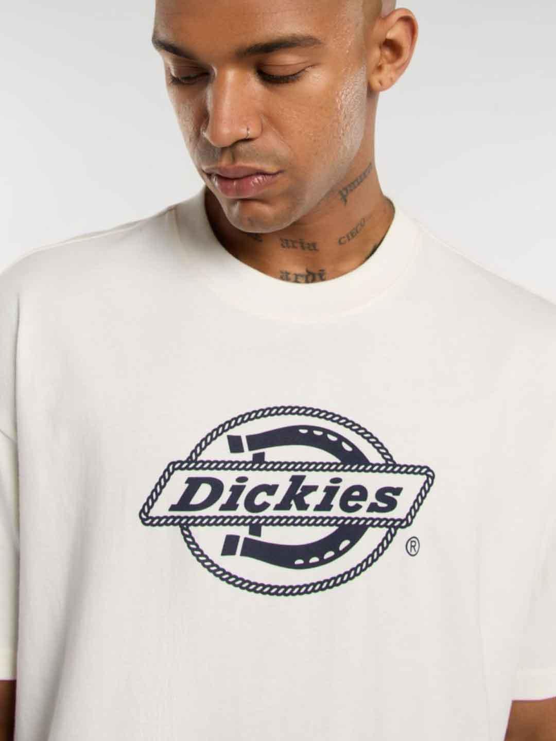 Dickies Forth Shaw t-shirt panna con logo blu DK0A87QSC481 PANNA DICKIES