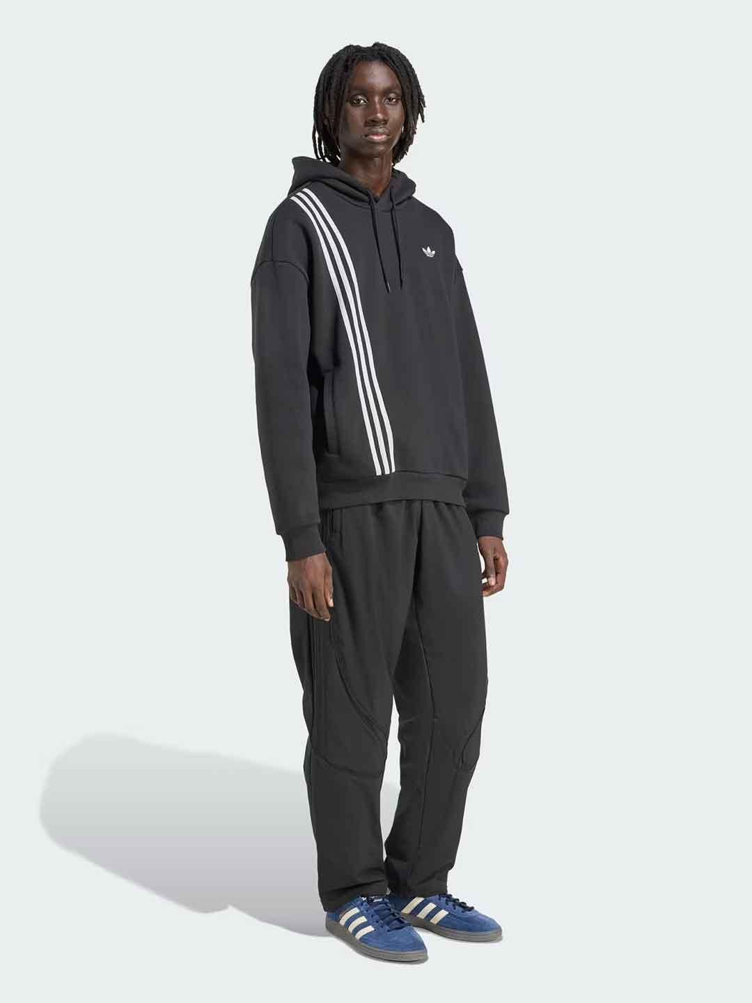 Adidas felpa nero con cappuccio e bande JV9879 NERO ADIDAS