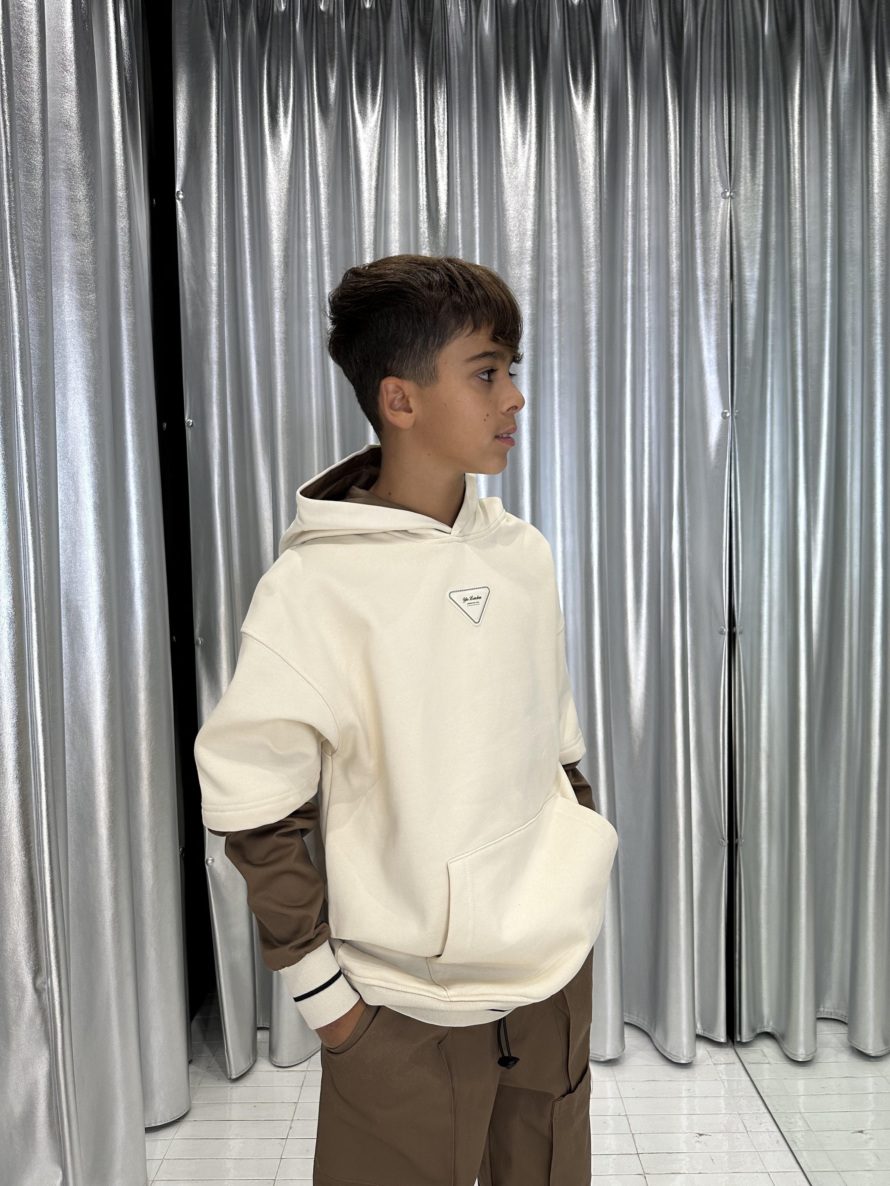 Yes London felpa kids panna con cappuccio JR5063 PANNA YES LONDON