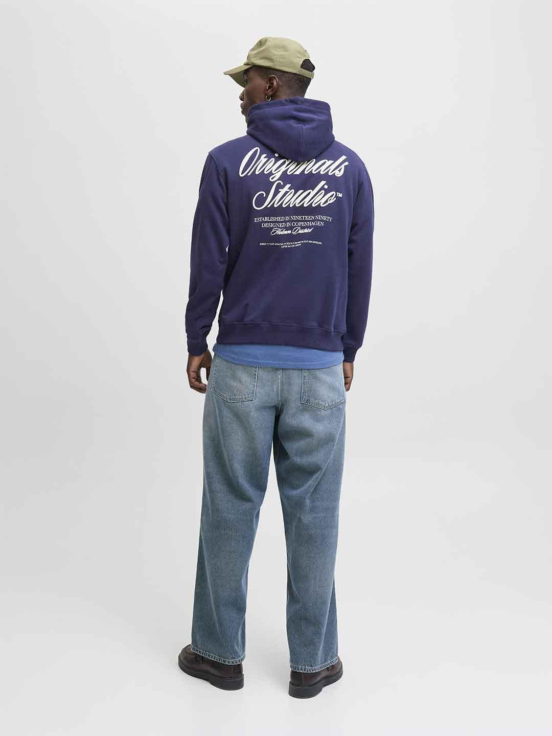 Jack & Jones felpa blu con cappuccio 12283054 BLU JACK & JONES