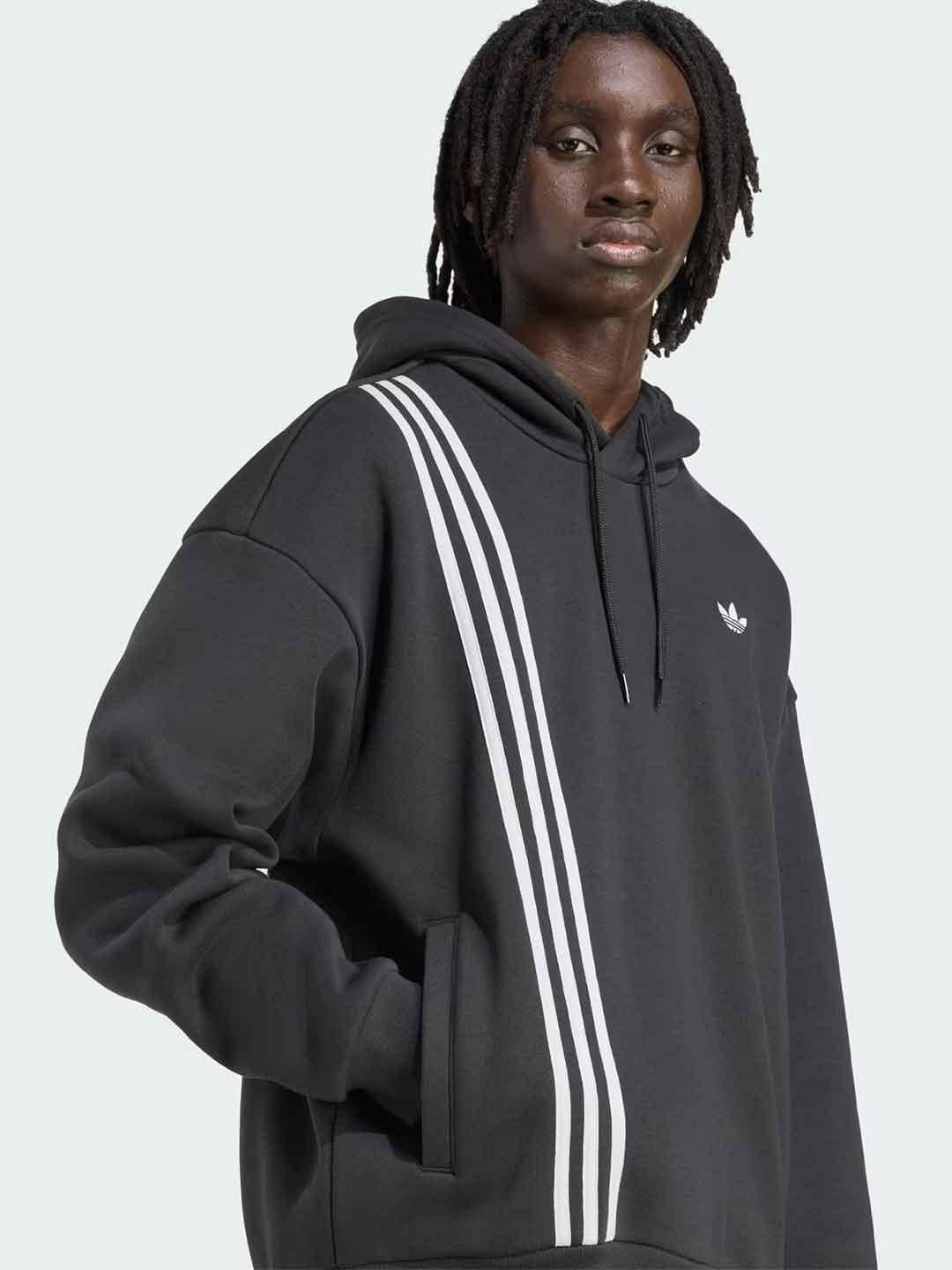 Adidas felpa nero con cappuccio e bande JV9879 NERO ADIDAS