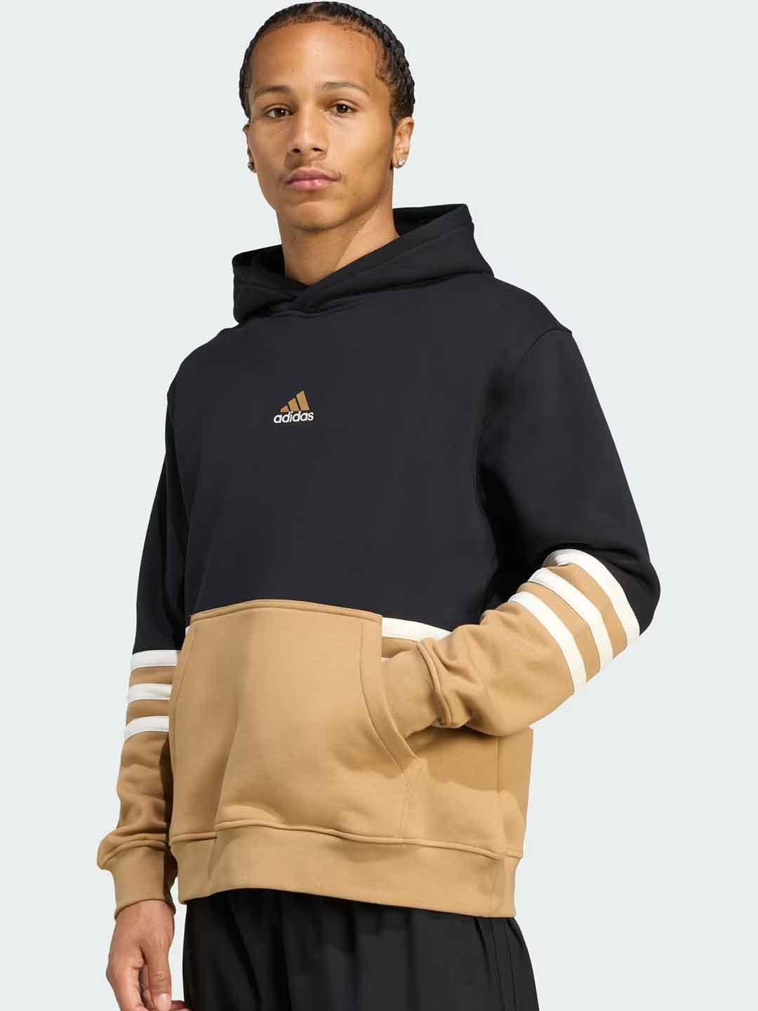 Adidas felpa nero con logo beige JY2797 NERO ADIDAS