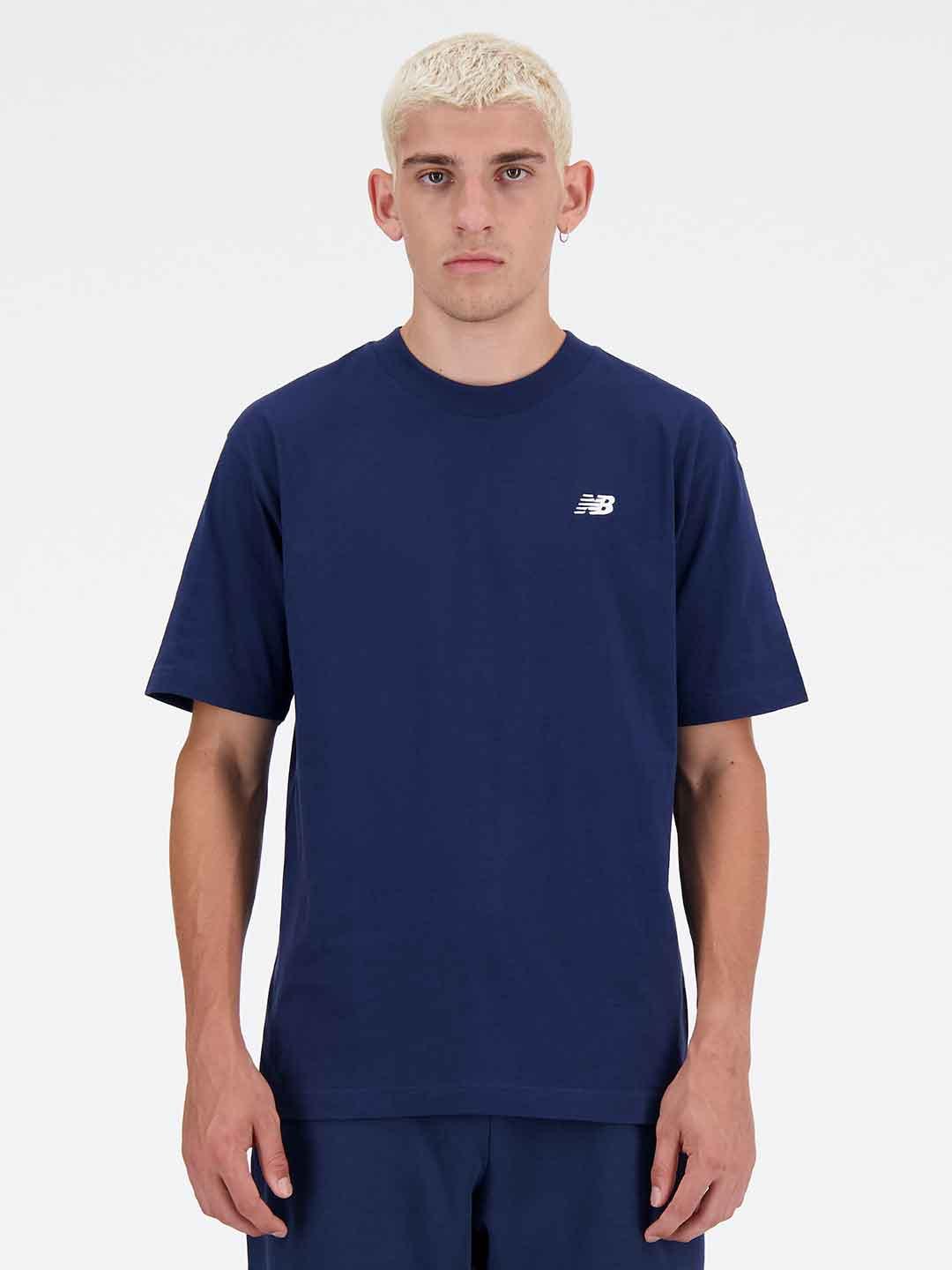 New Balance t-shirt blu con logo bianco MT41509NNY BLU NEW BALANCE