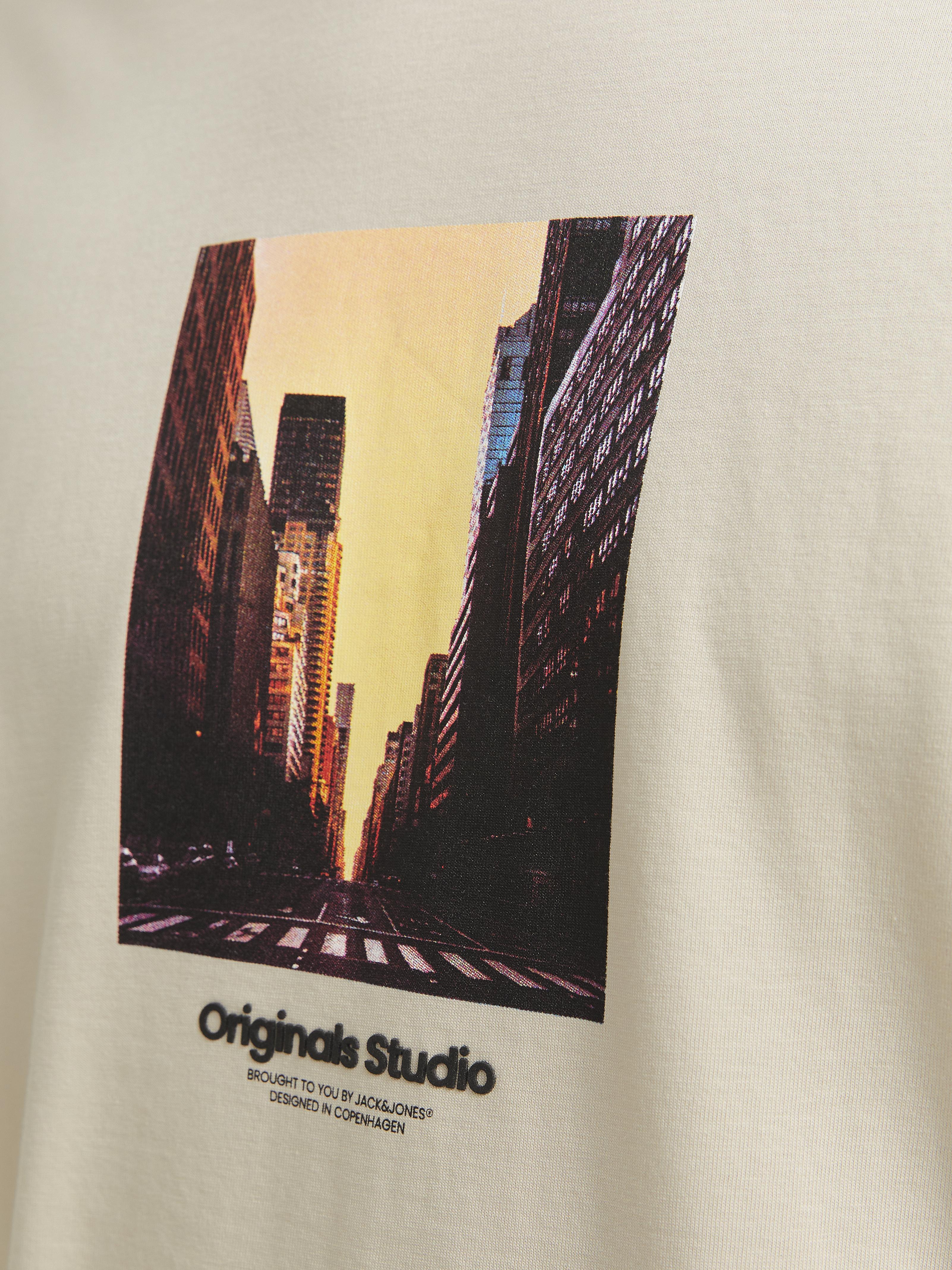 Jack & Jones t-shirt beige con grattacieli tramonto 12250421 BEIGE JACK & JONES