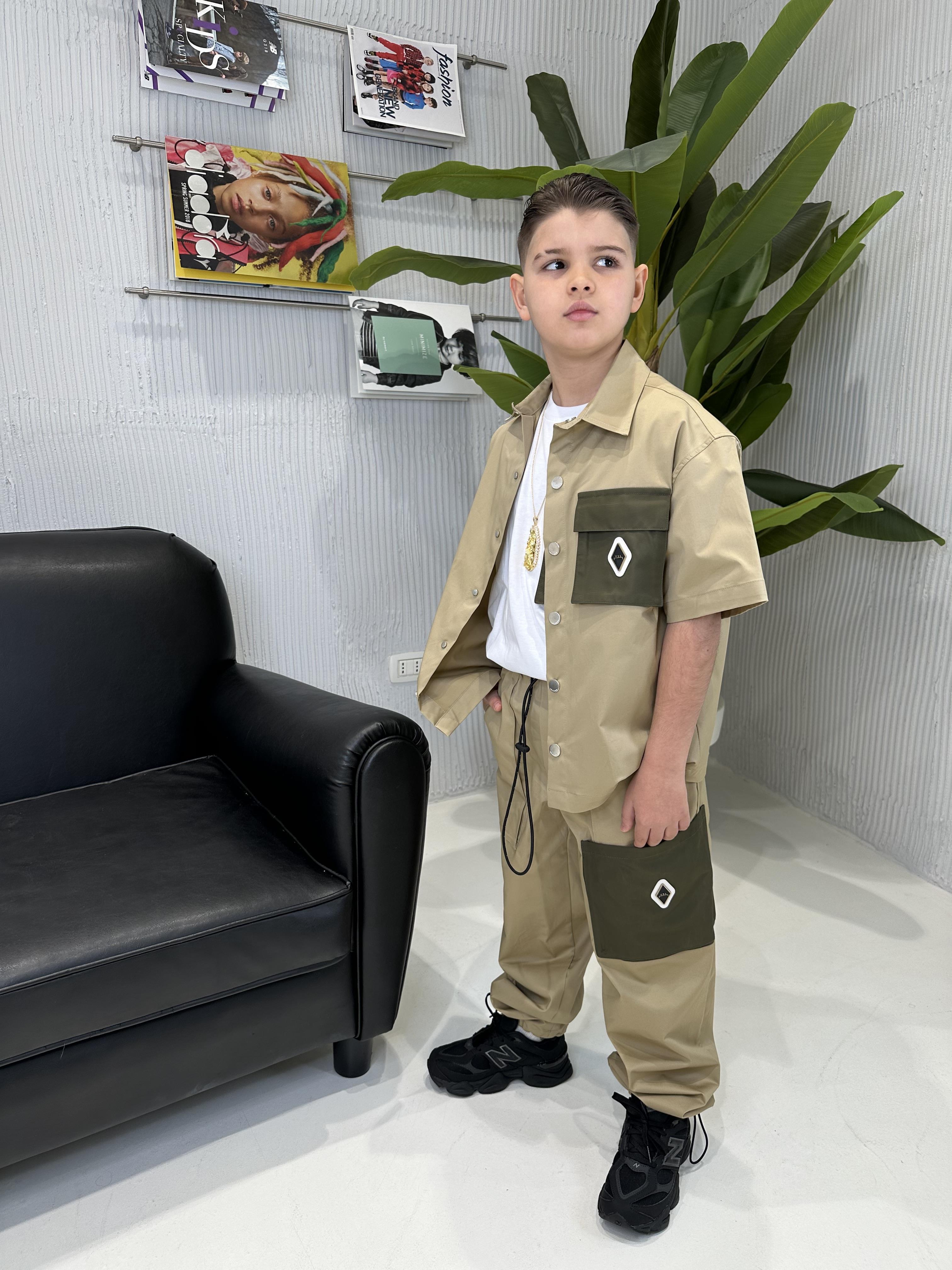 Yes London camicia kids beige con tasca JR6025 BEIGE YES LONDON