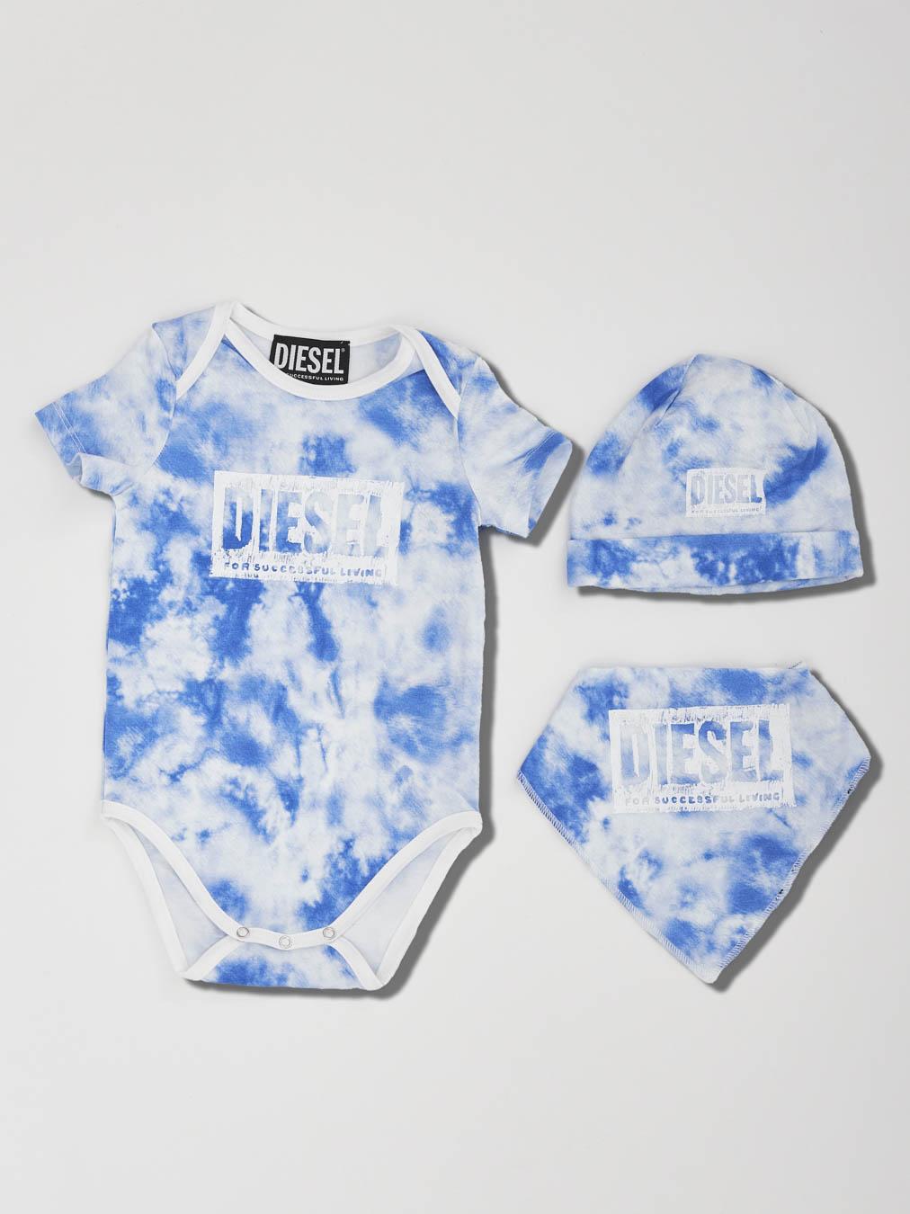 Diesel set cappello, body e foulard bianco e blu neonati N00027 KYATI CELESTE DIESEL