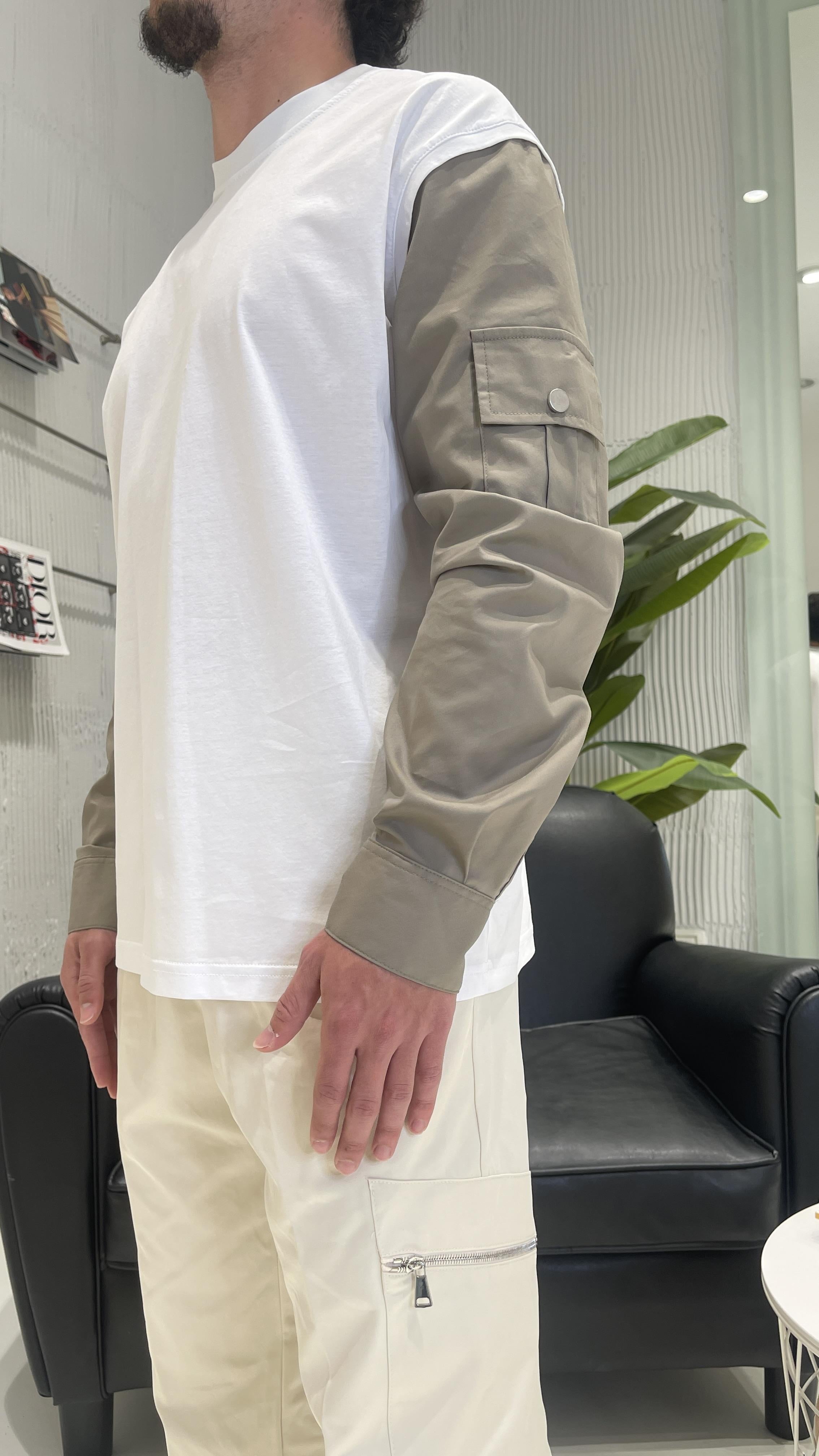 Pret A Porter t-shirt bianco manica in contrasto 20014 BIANCO PRET A PORTER