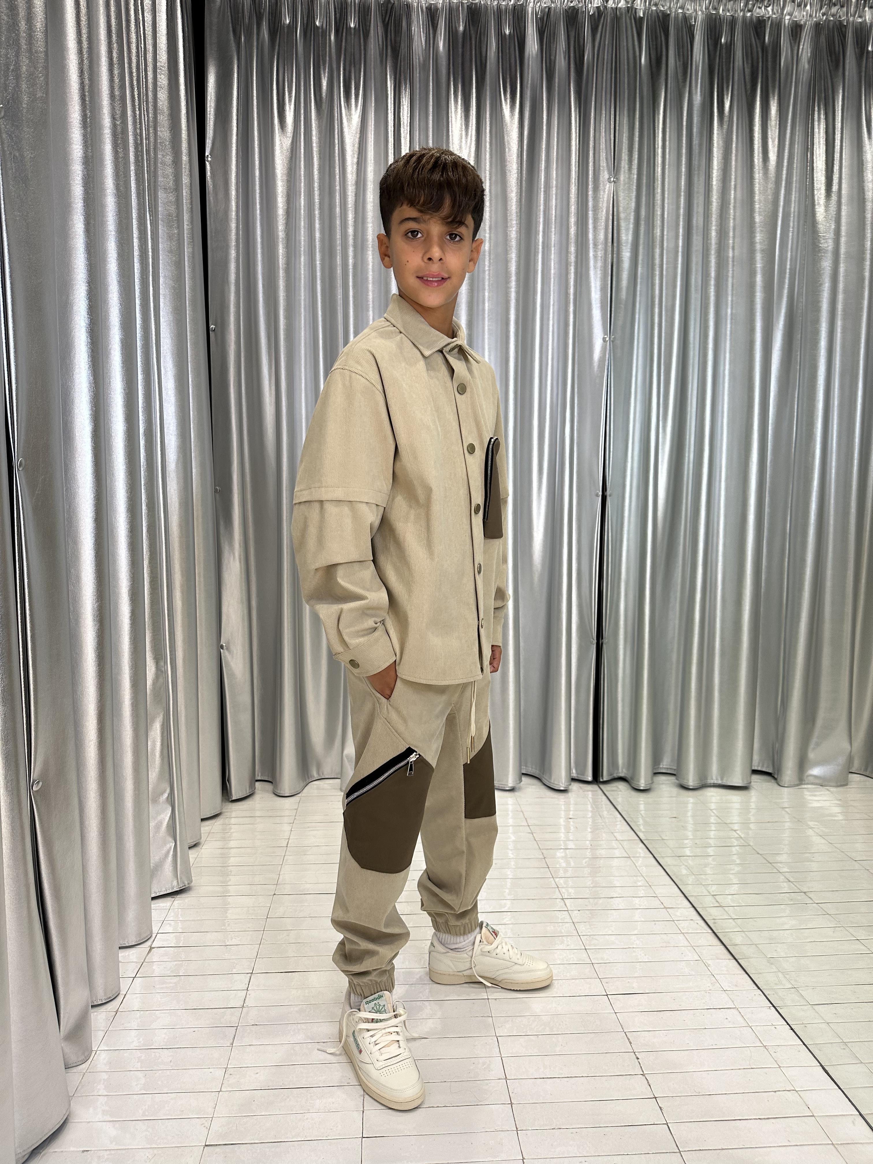 Yes London camicia kids beige con taschino e zip JR6016 BEIGE YES LONDON