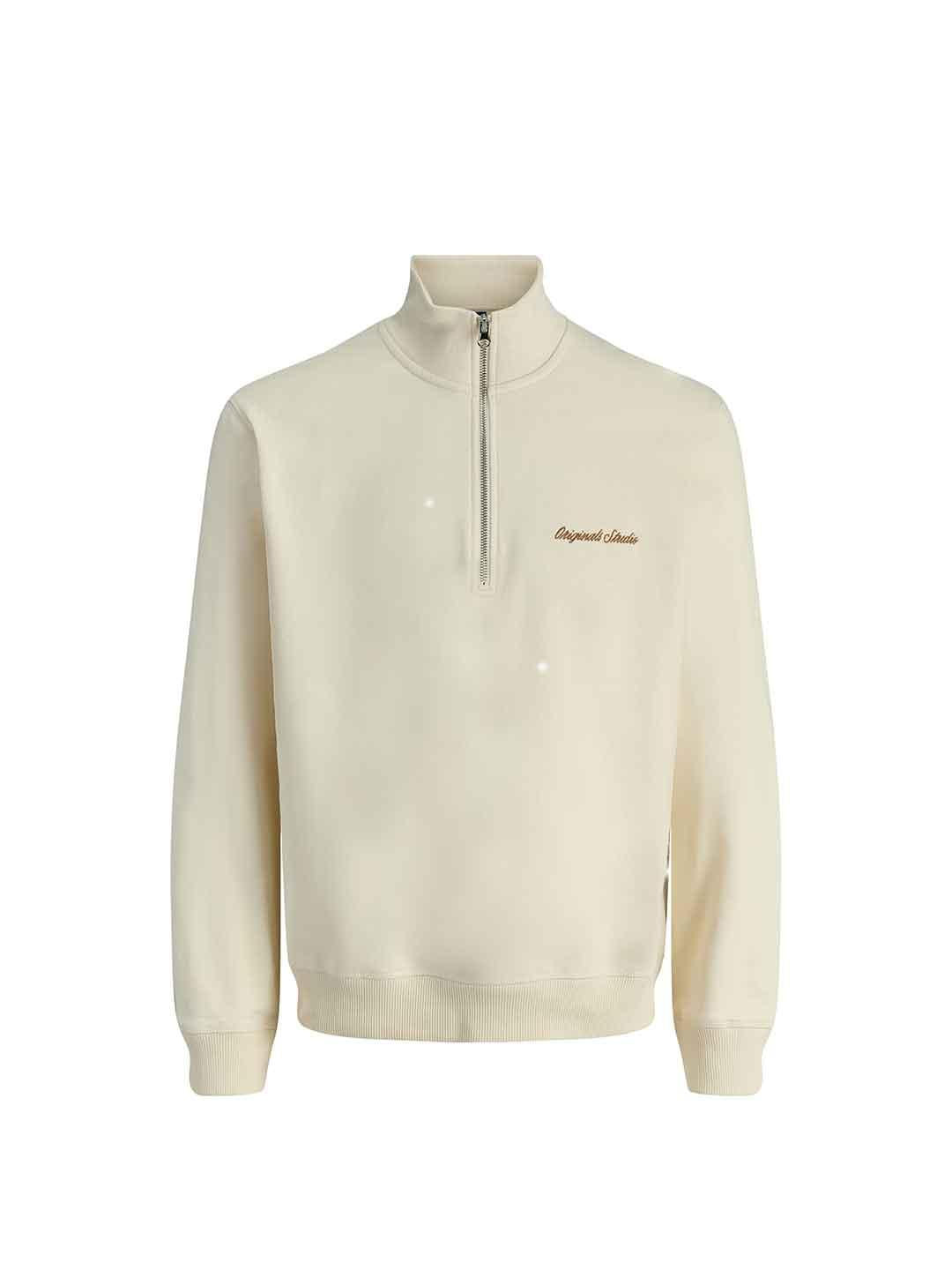 Jack & Jones felpa panna in pile con zip 12282899 PANNA JACK & JONES