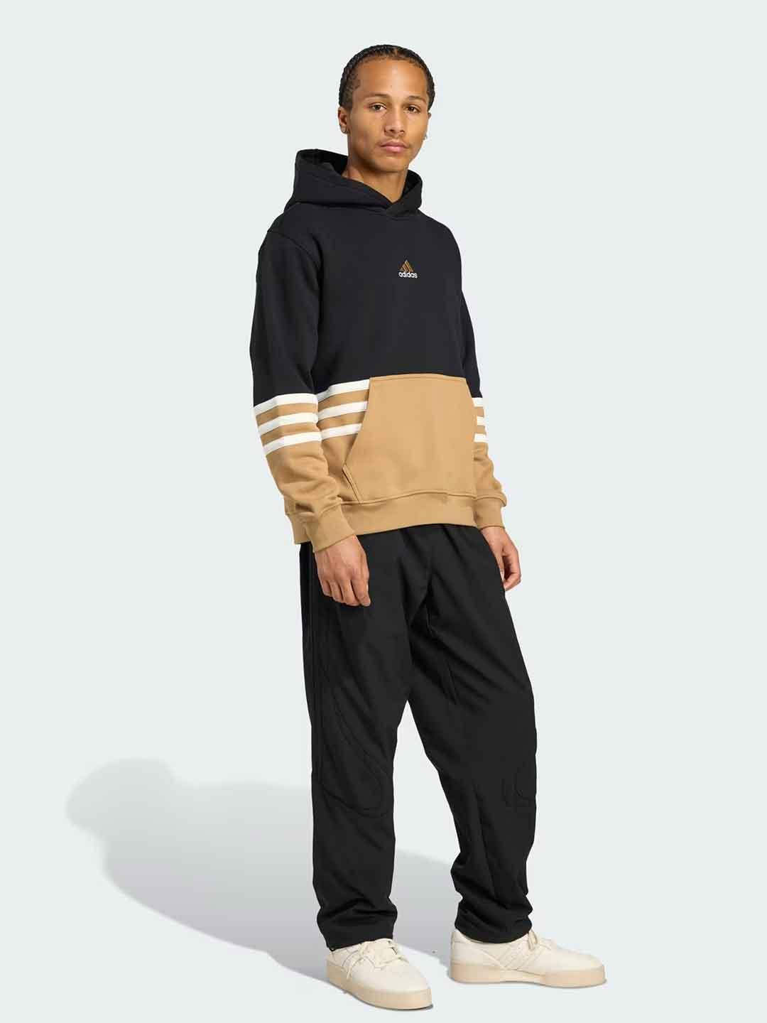 Adidas felpa nero con logo beige JY2797 NERO ADIDAS