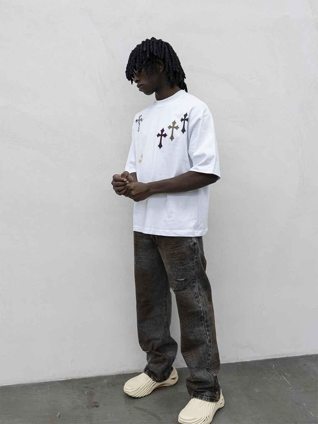 Tokyo t-shirt bianco con croci RB003 BIANCO TOKYO
