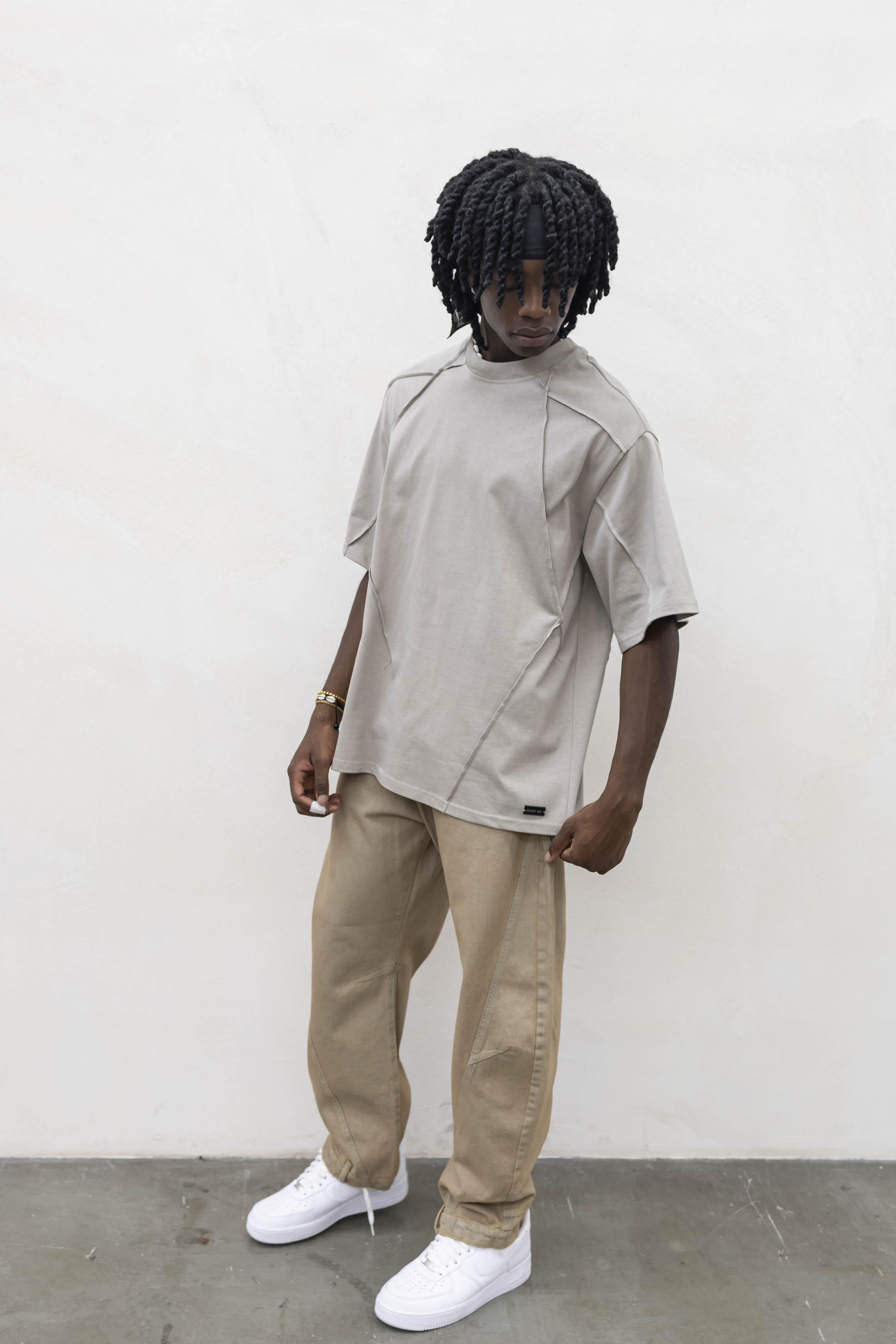 Present Day t-shirt beige con cuciture PRS008 BEIGE PRESENT DAY