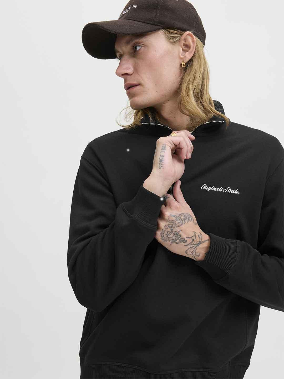 Jack & Jones felpa nero in pile con zip 12282899 NERO JACK & JONES