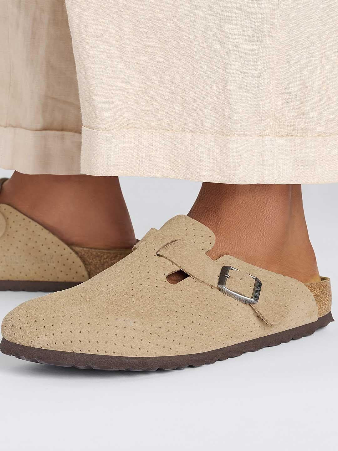 Birkenstock Boston sabot beige in pelle scamosciata stampata 1027014 BEIGE BIRKENSTOCK