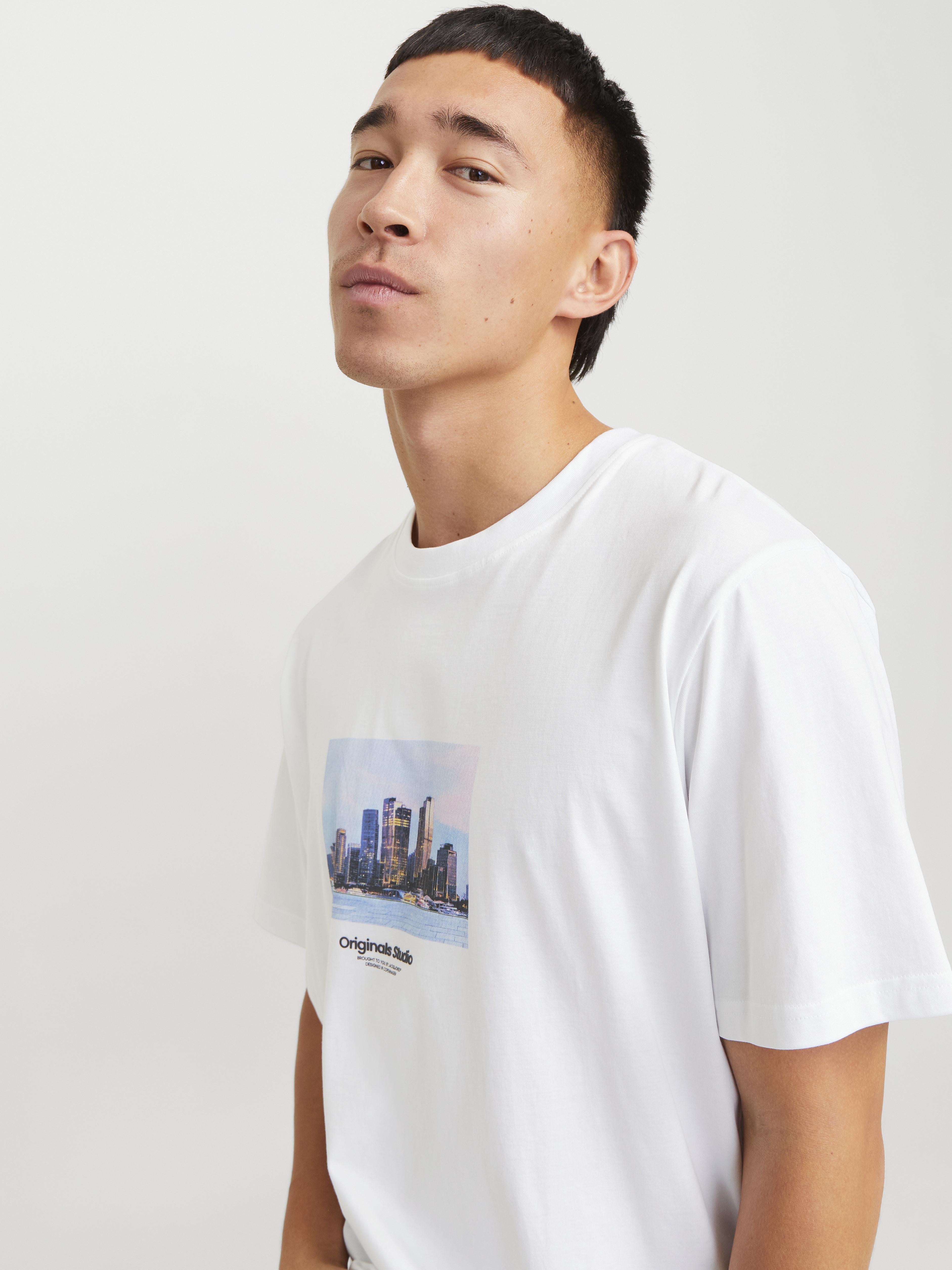 Jack & Jones t-shirt bianco con grafica grattacieli 12250421 BIANCO JACK & JONES