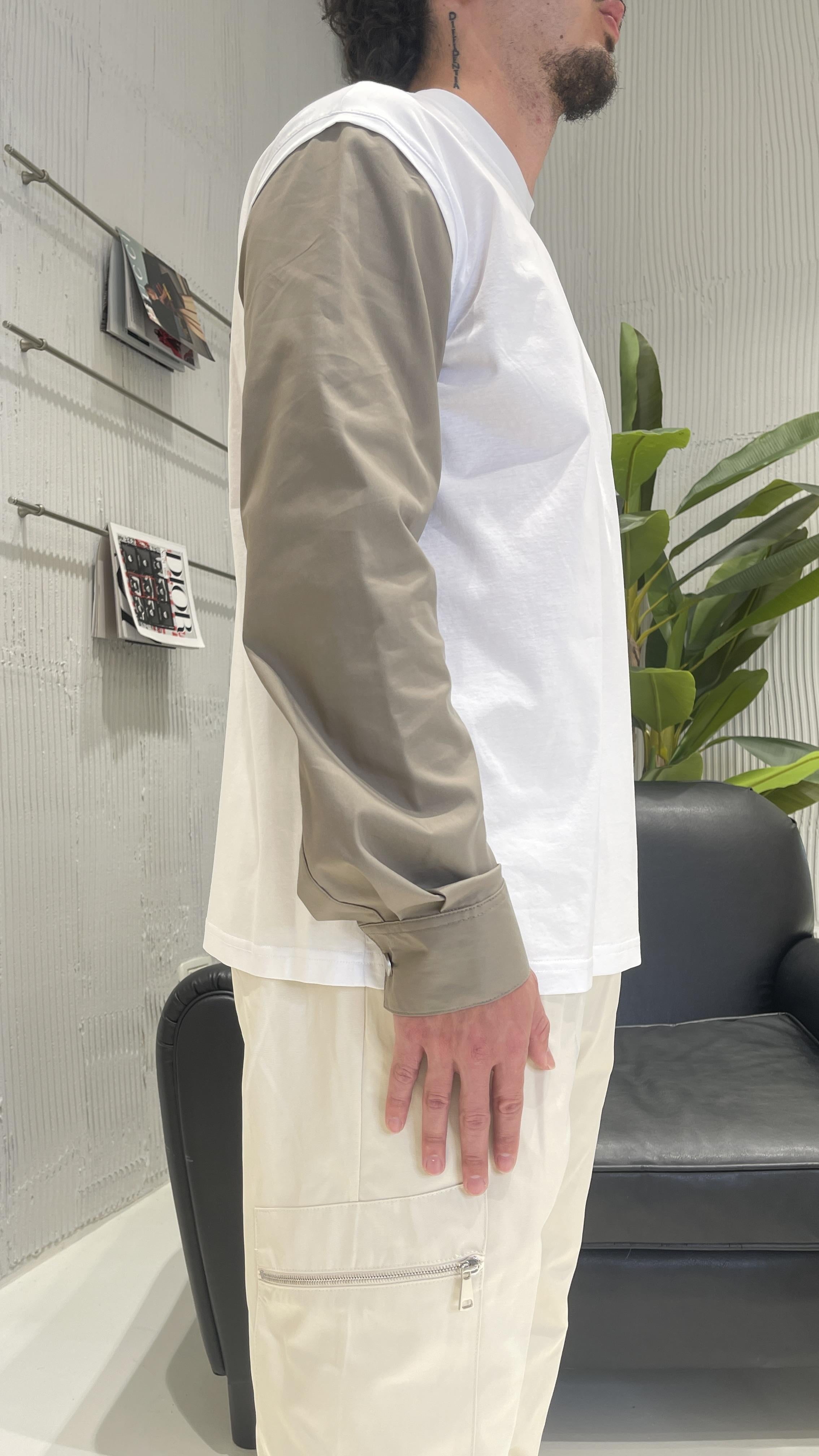 Pret A Porter t-shirt bianco manica in contrasto 20014 BIANCO PRET A PORTER