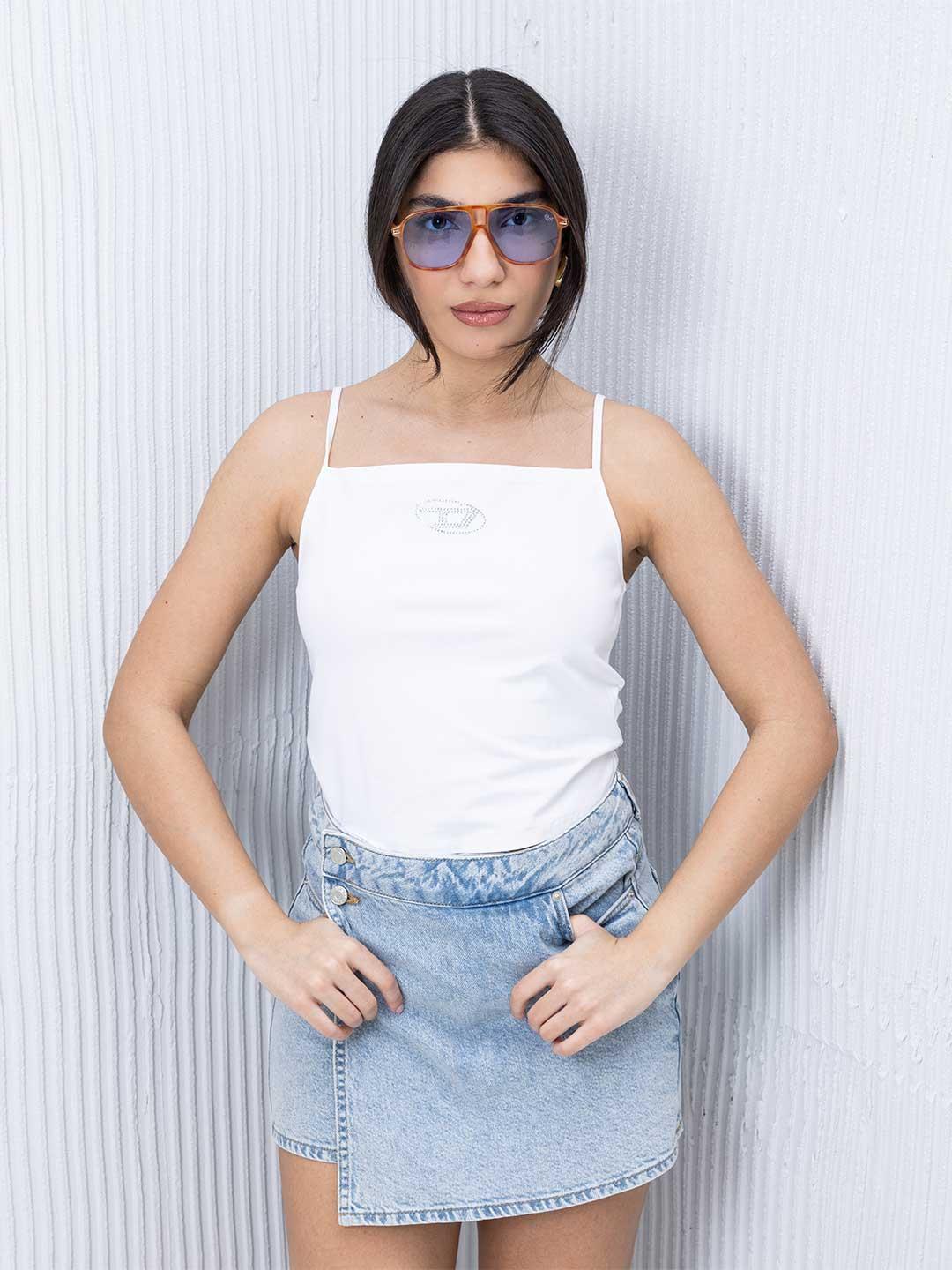 Diesel Trind top bianco con strass J02201 0AFAA BIANCO DIESEL