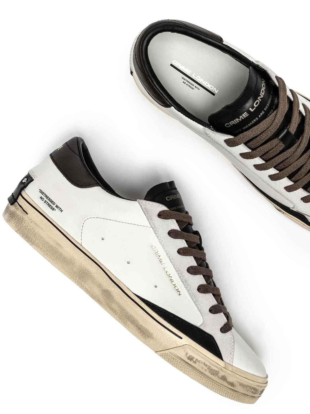 Crime Distressed sneakers bianco con tab marrone 11075 BIANCO CRIME