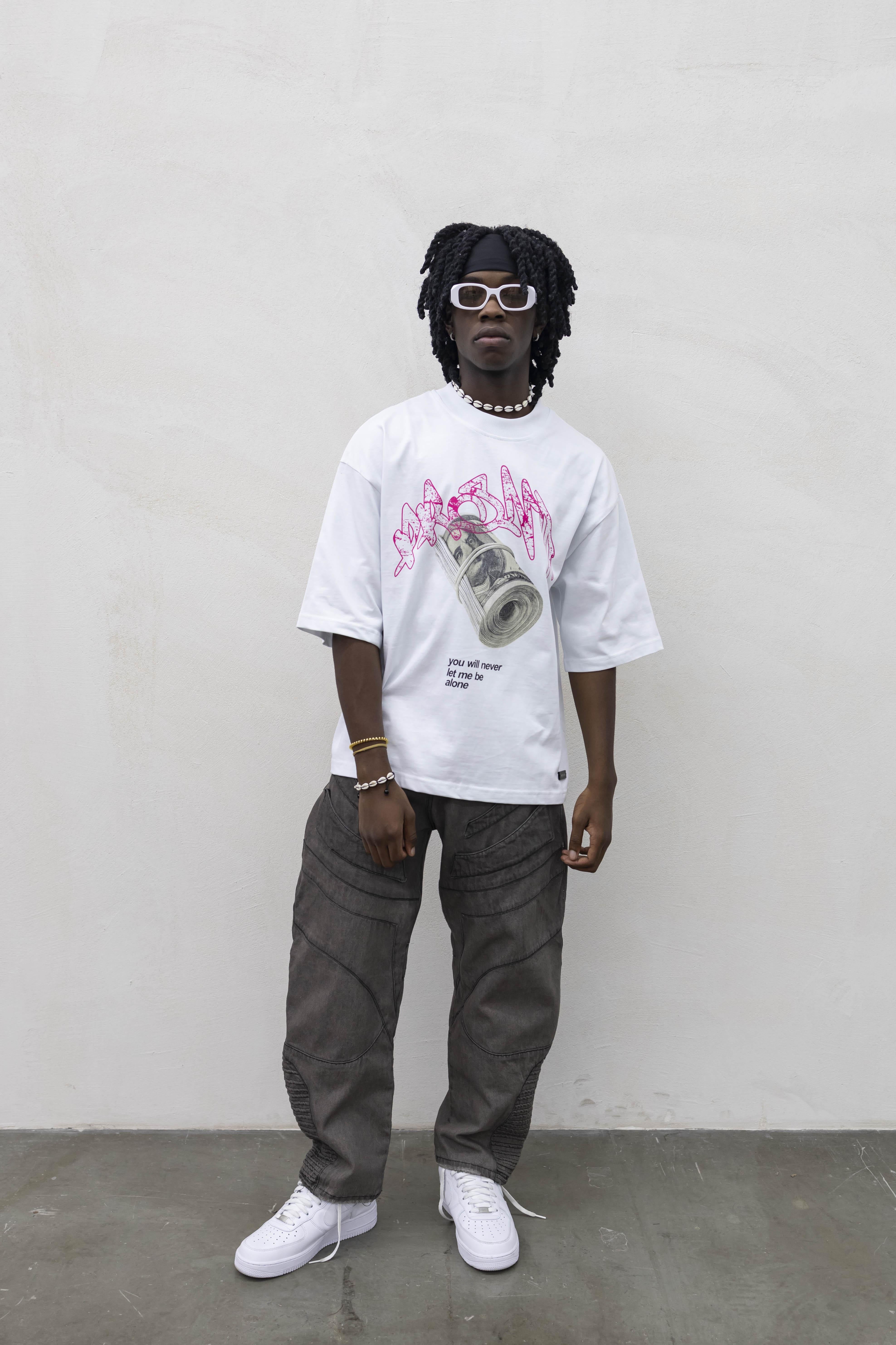 Present Day t-shirt bianco con dollari PRS023 BIANCO PRESENT DAY