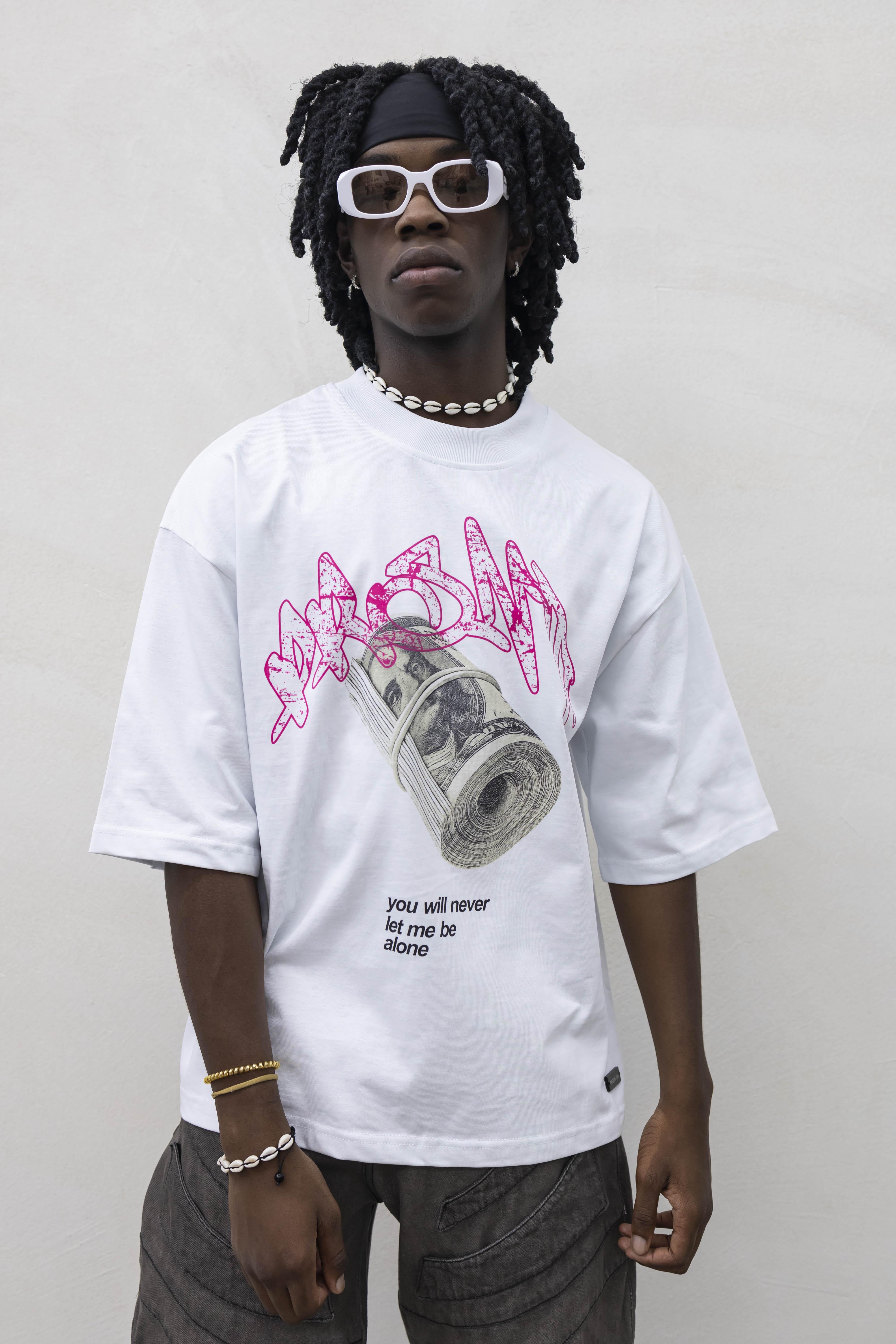 Present Day t-shirt bianco con dollari PRS023 BIANCO PRESENT DAY
