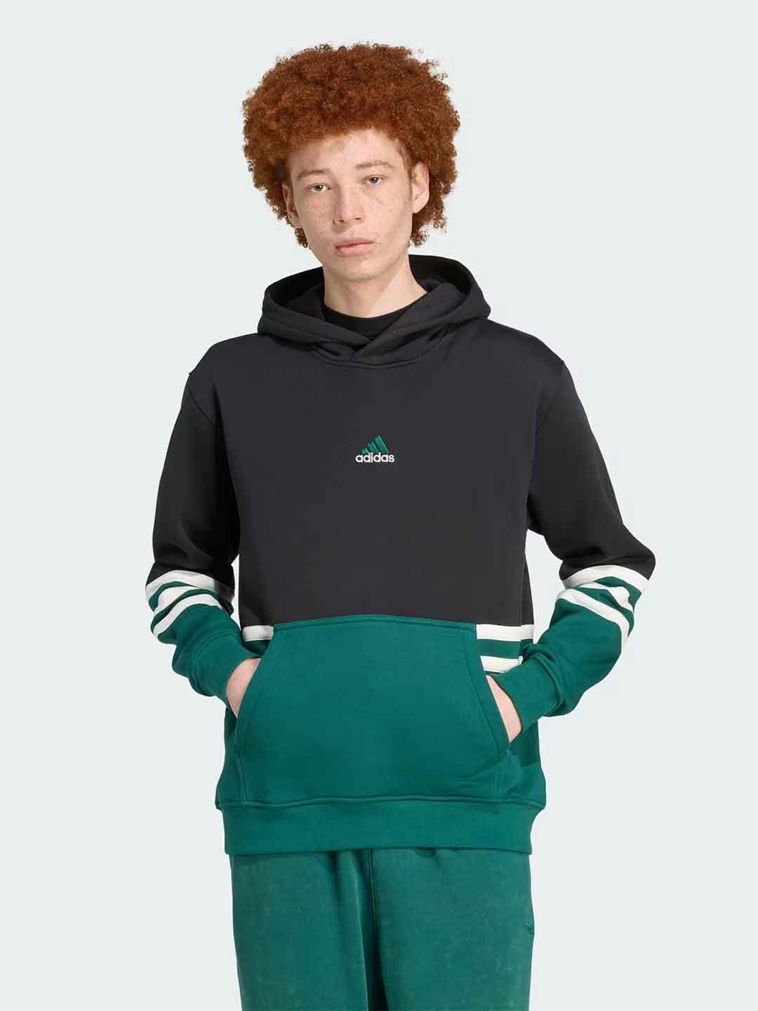 Adidas felpa nero con logo verde JY2798 NERO ADIDAS