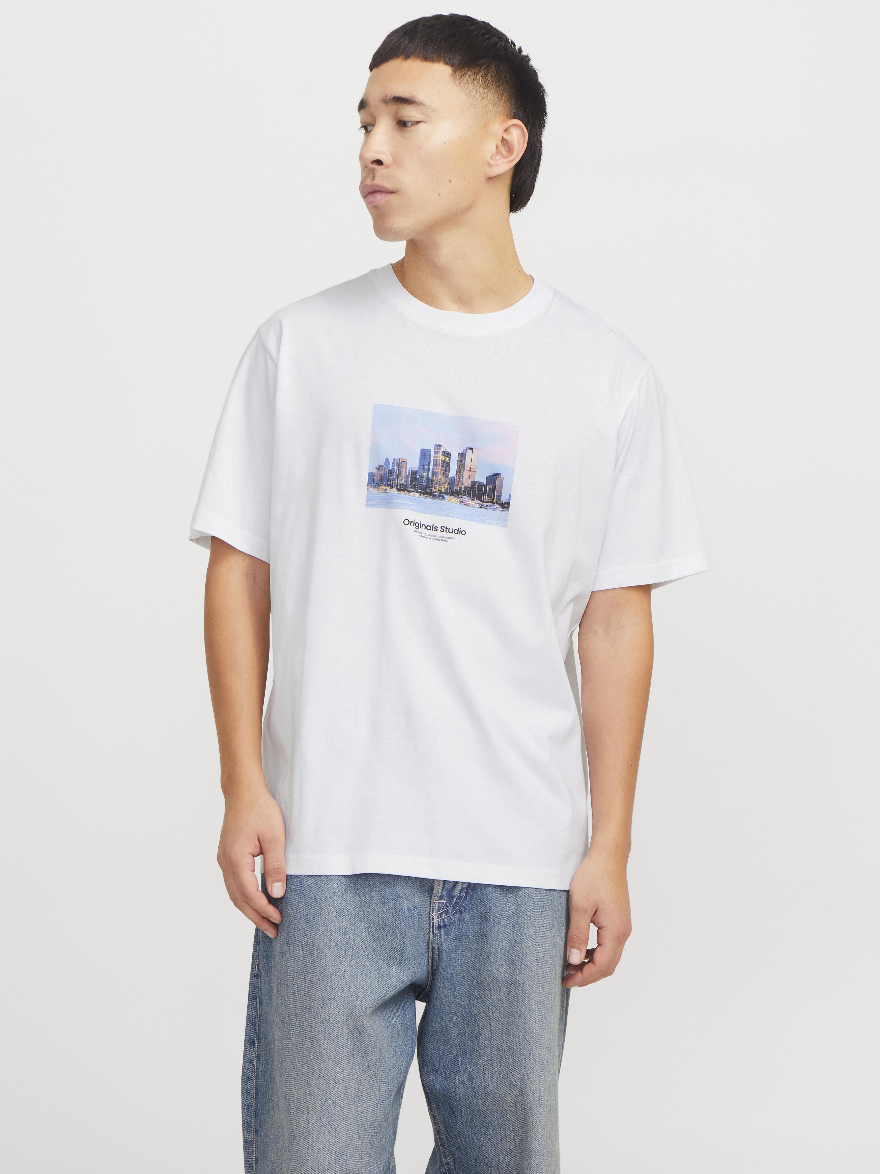 Jack & Jones t-shirt bianco con grafica grattacieli 12250421 BIANCO JACK & JONES
