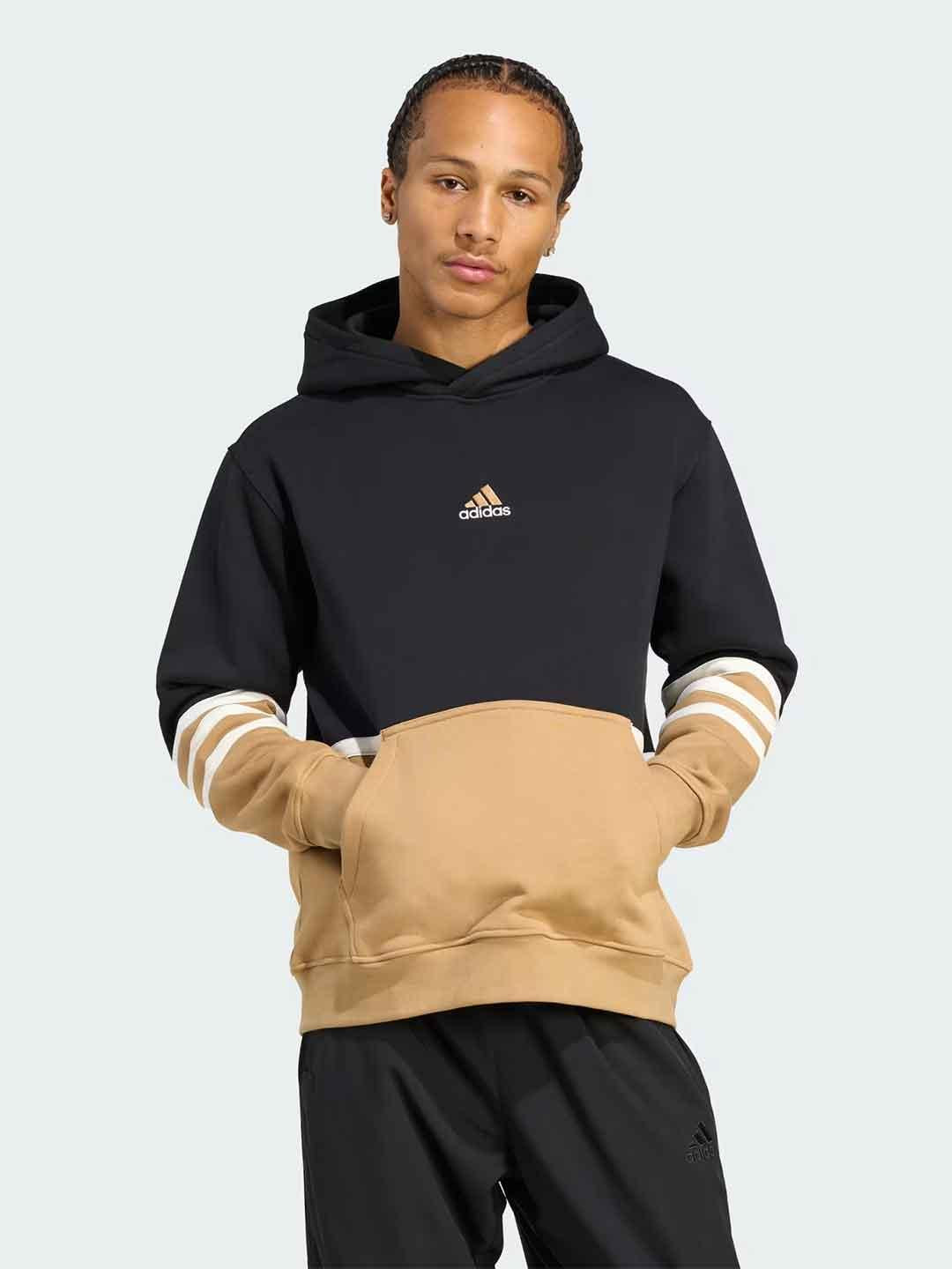Adidas felpa nero con logo beige JY2797 NERO ADIDAS