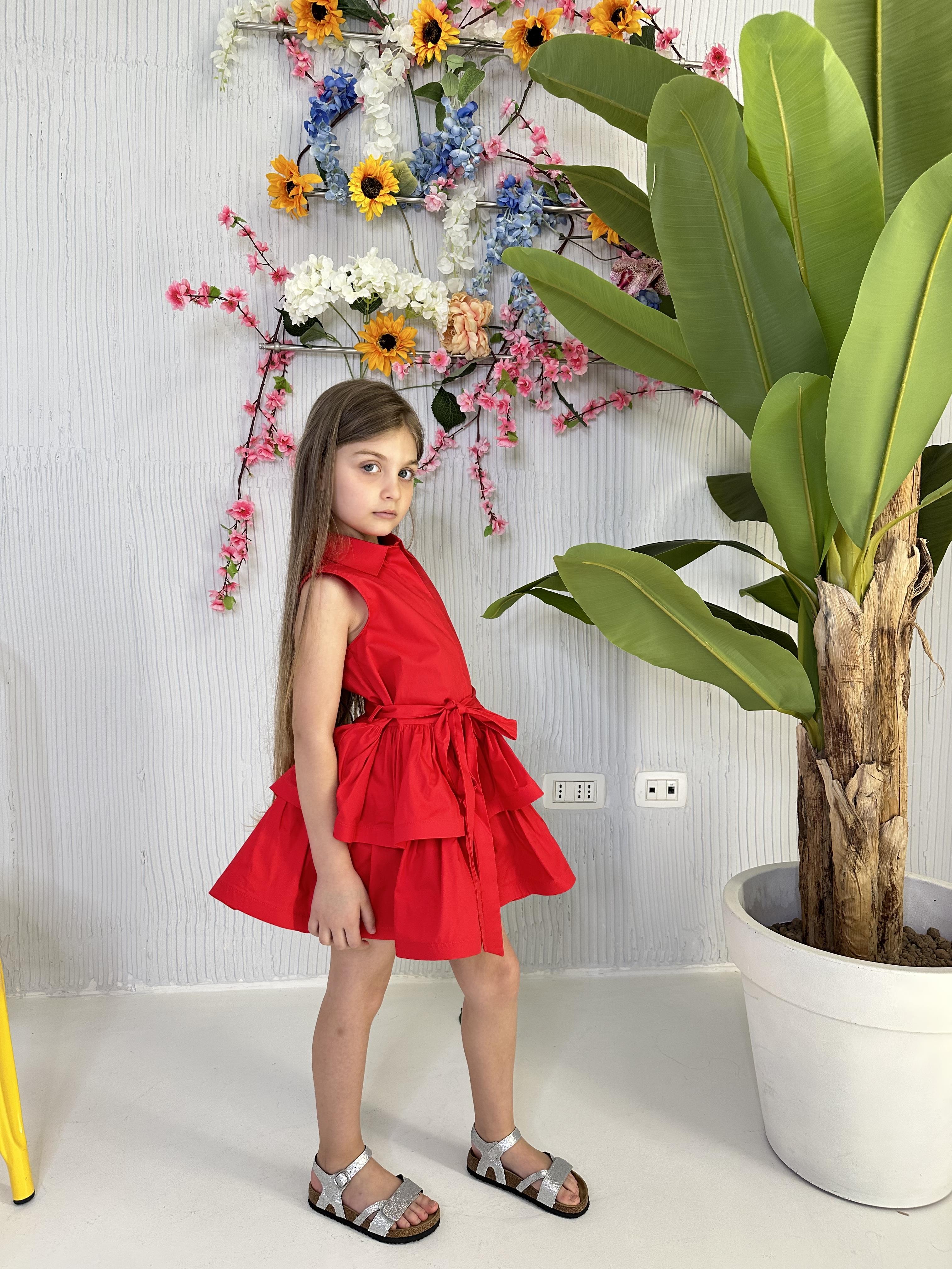 Vicolo abito kids rosso con balze 3146V00352 ROSSO VICOLO