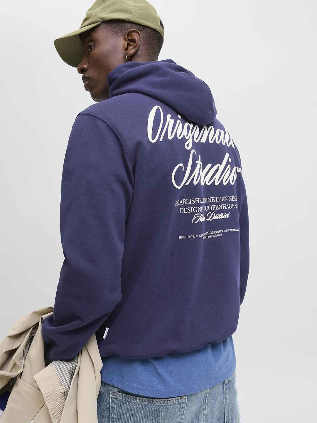 Jack & Jones felpa blu con cappuccio 12283054 BLU JACK & JONES