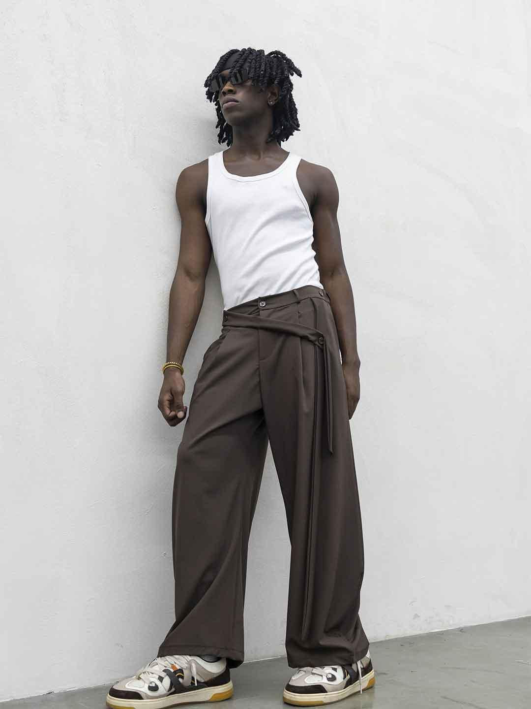 Present Day pantalone marrone con cintura PRS029 MARRONE PRESENT DAY