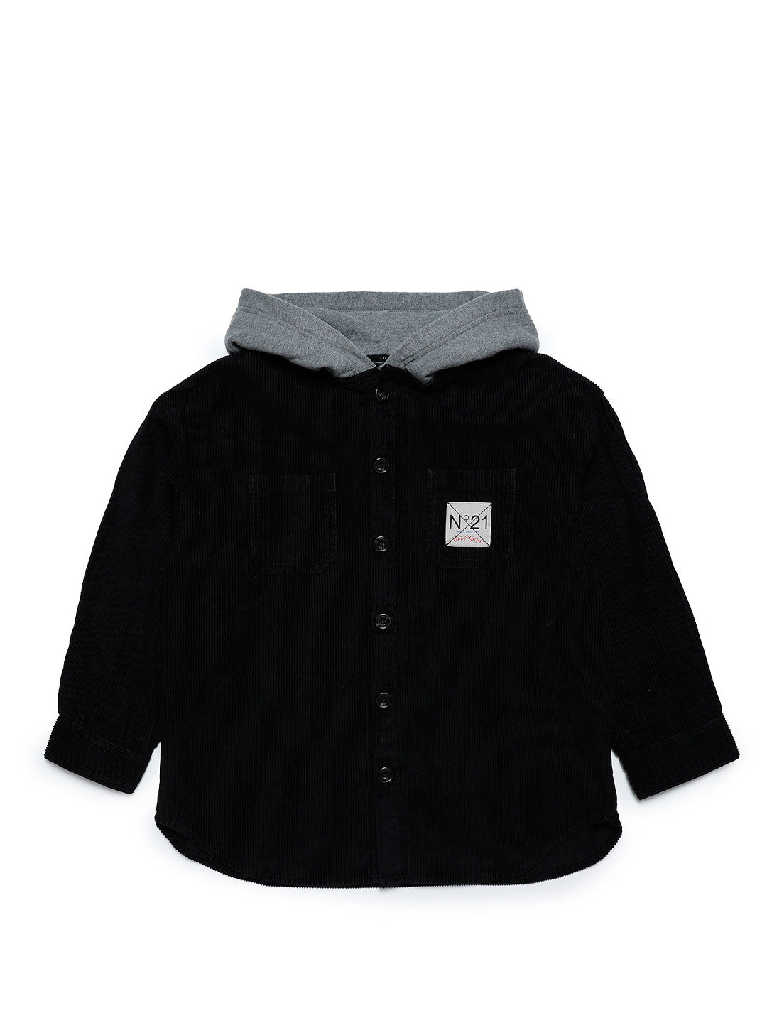N21 camicia overshirt kids nero con cappuccio in felpa