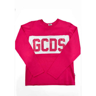 GCDS t-shirt kids rosa con banda logo B2KU2214JF1 ROSA GCDS 